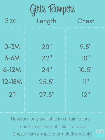 Teal girls angel sleeve rompers size chart by age