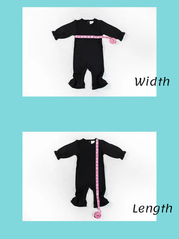 Black angel sleeve rompers onesie with ruffles measured by pink tape