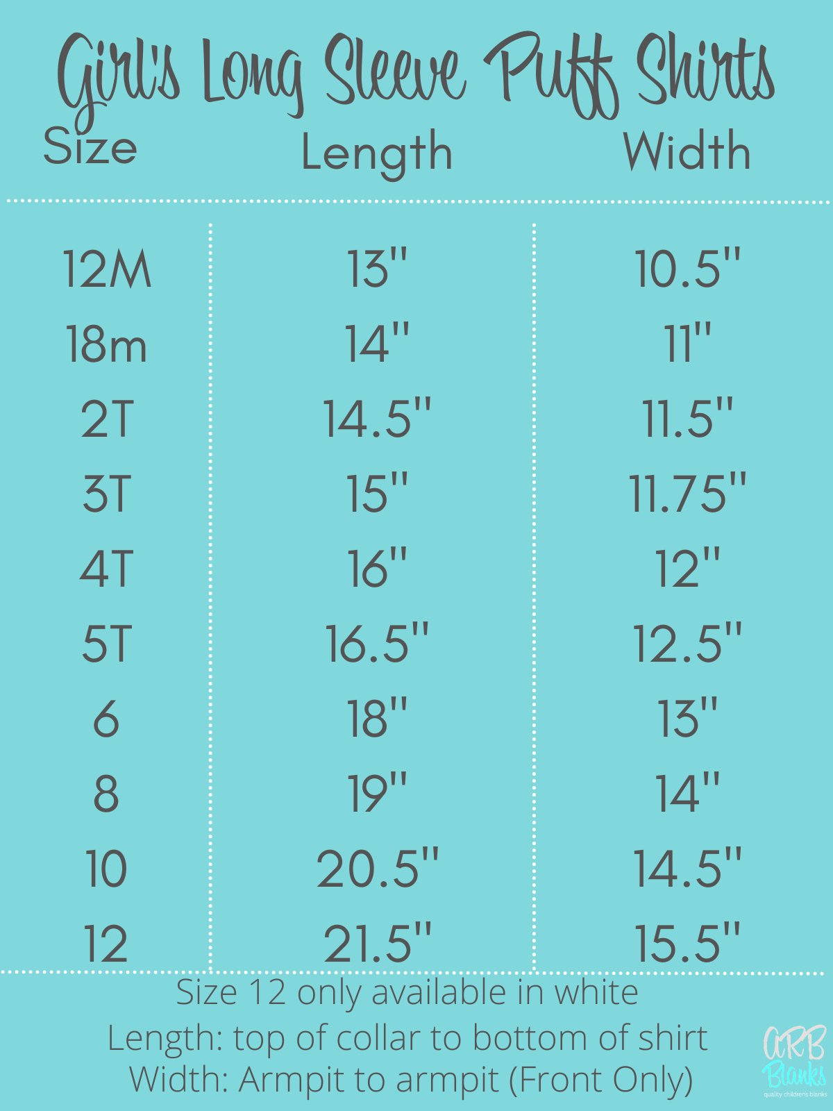 Girl’s Long Sleeve Puff Shirt - ARB Blanks