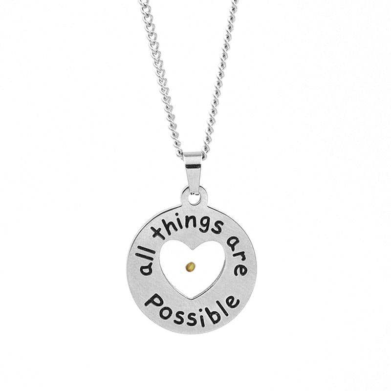 Magnifique collier Faith en graines de moutarde « Tout est possible »