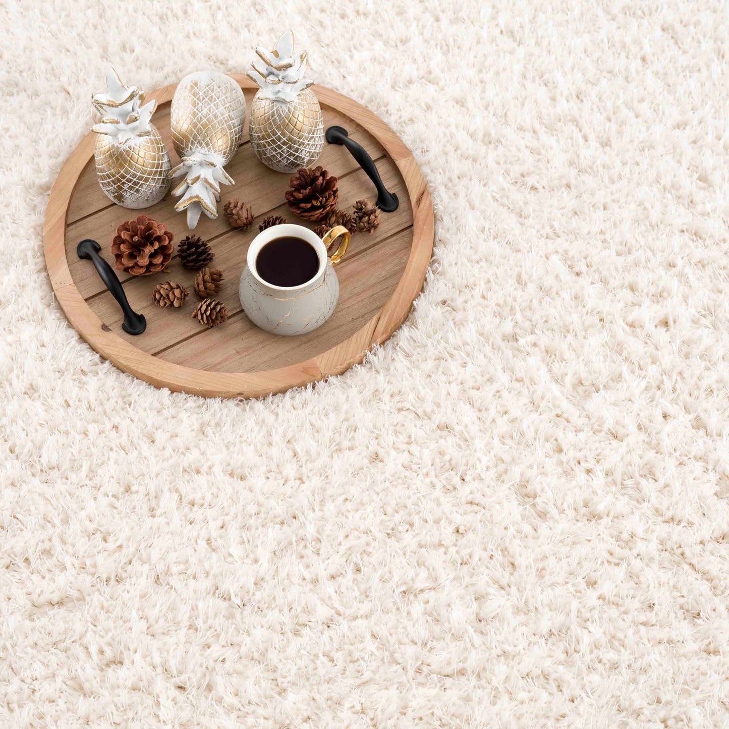 Faina Solid Cream Shag Rug Washable