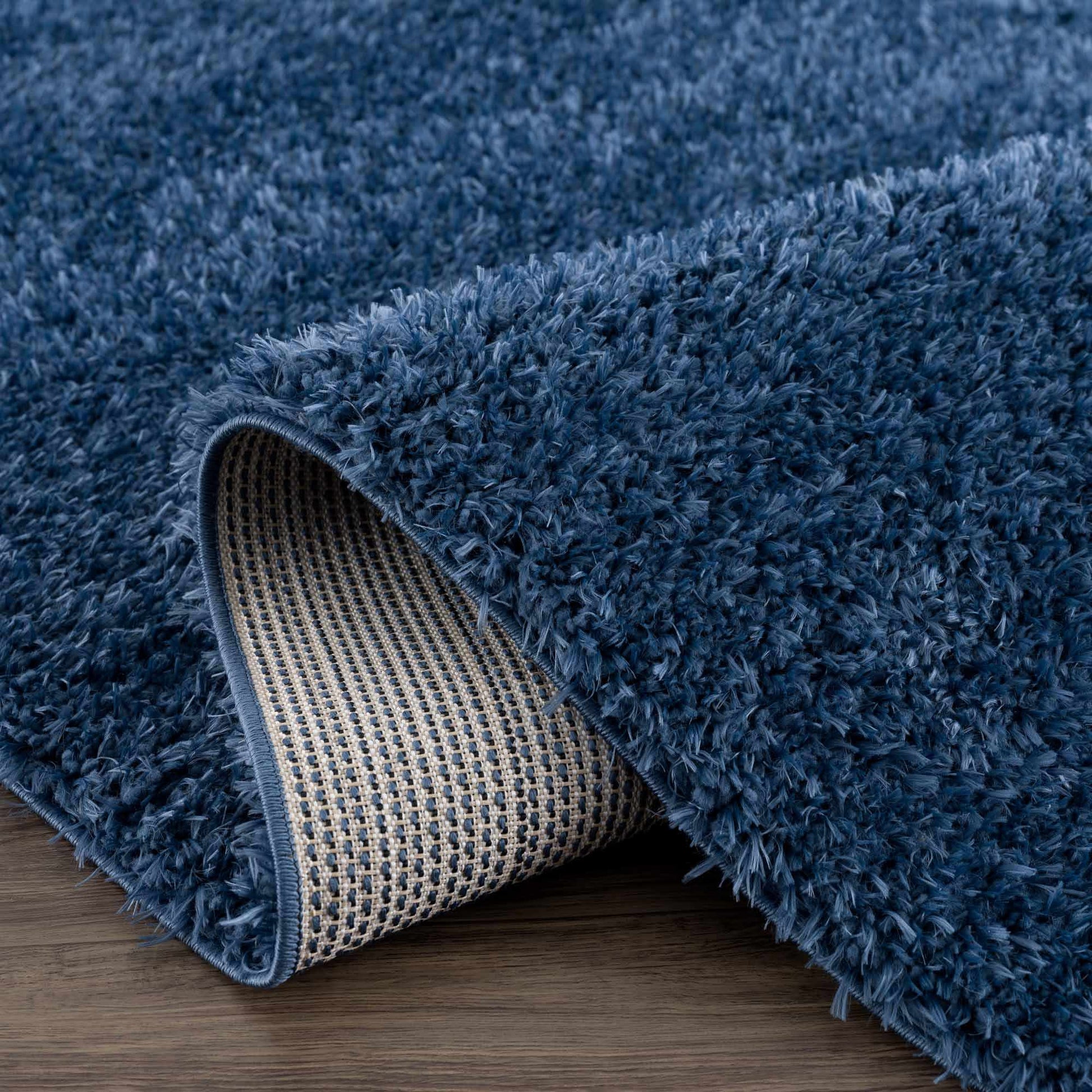 Faina Solid Dark Blue Shag Rug Washable - Boutique Rugs