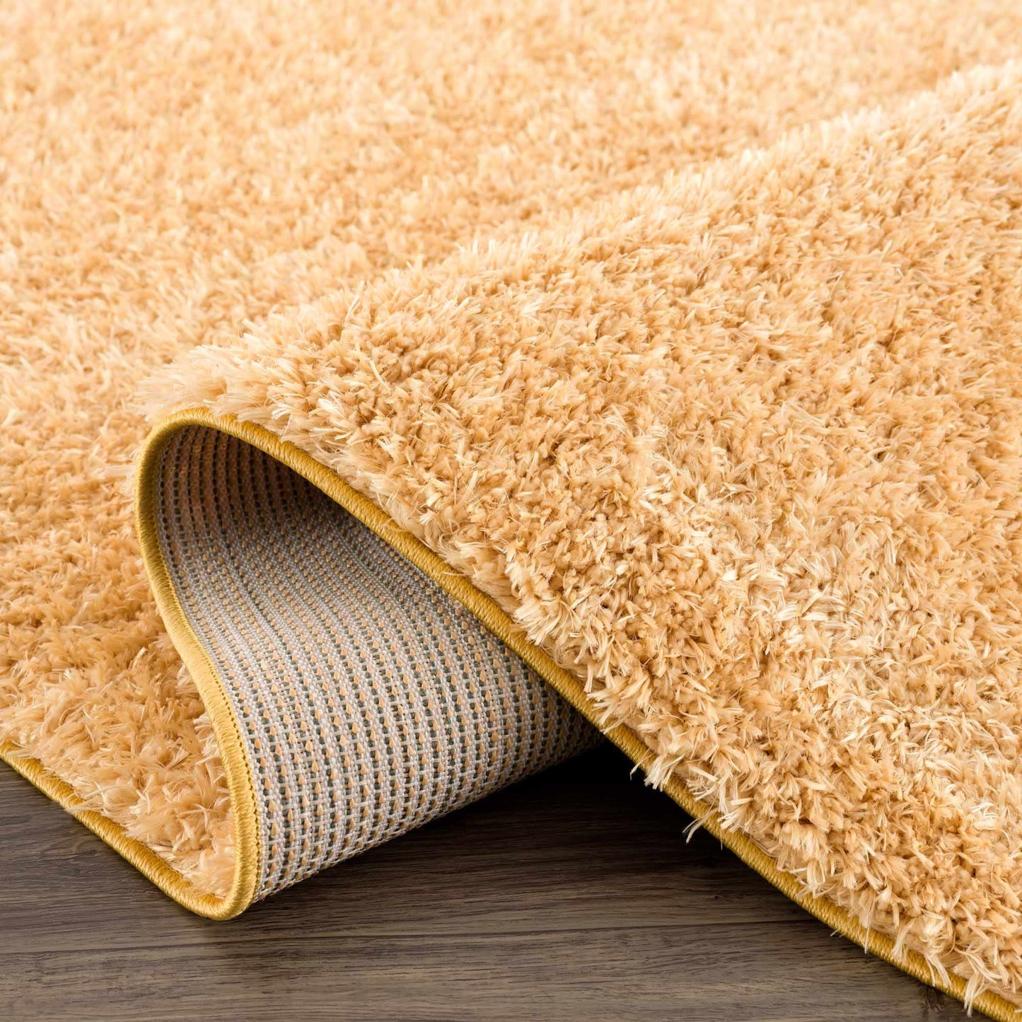 Faina Solid Gold Shag Rug Washable - Boutique Rugs