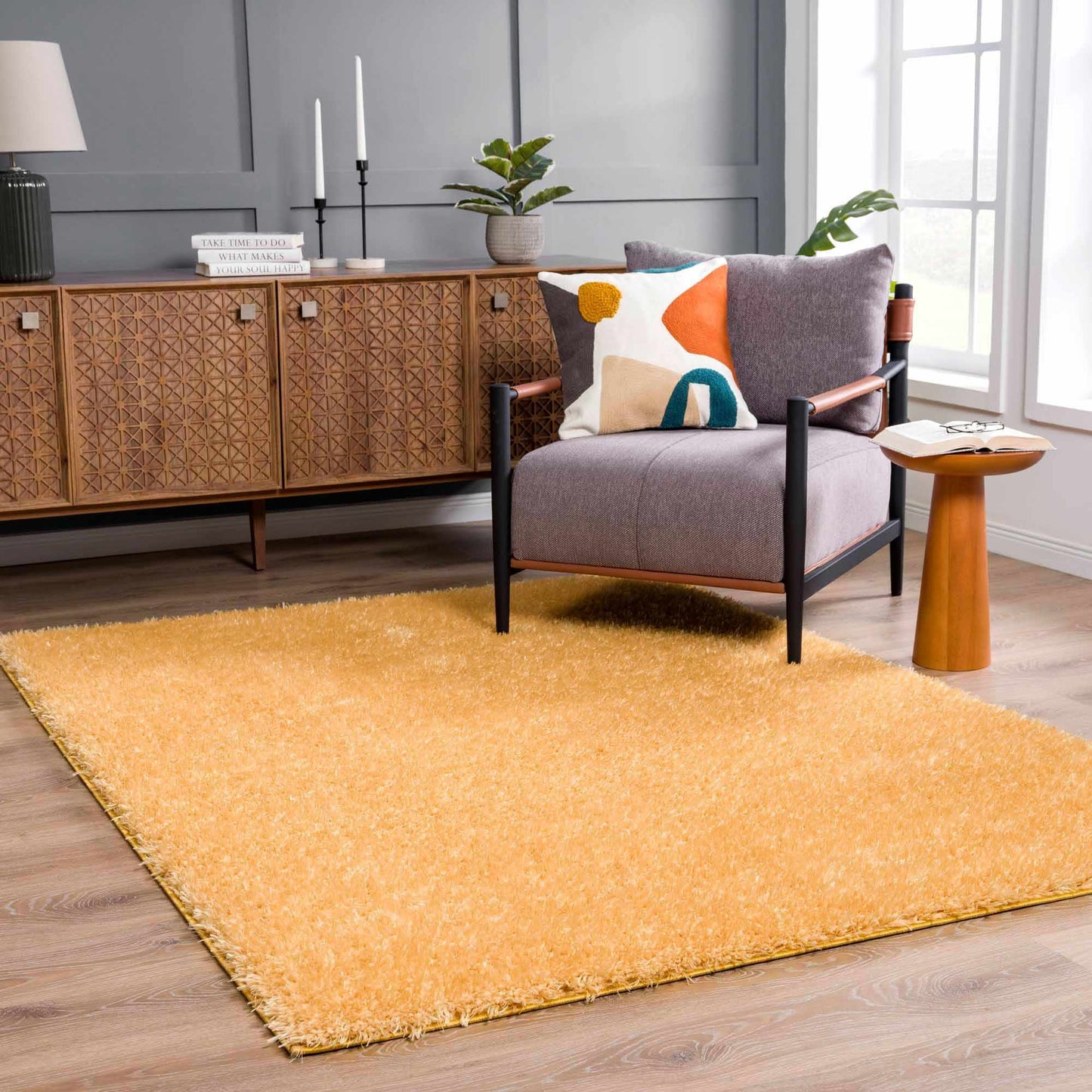 Faina Solid Gold Shag Rug Washable - Boutique Rugs