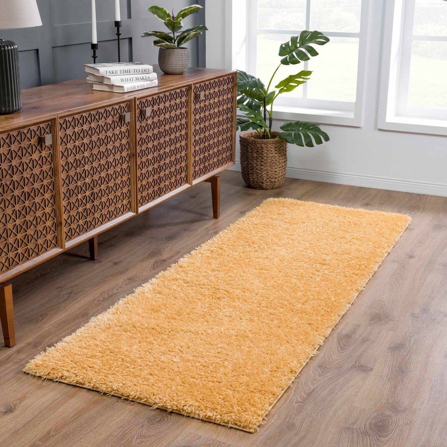 Faina Solid Gold Shag Rug Washable - Boutique Rugs