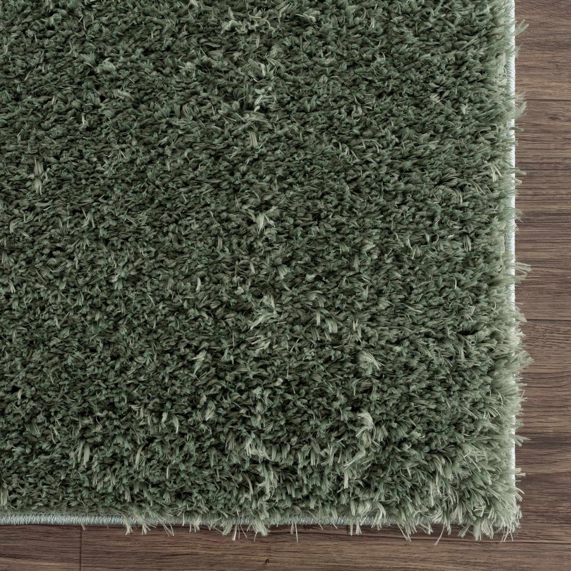 Faina Solid Green Shag Rug Washable - Boutique Rugs