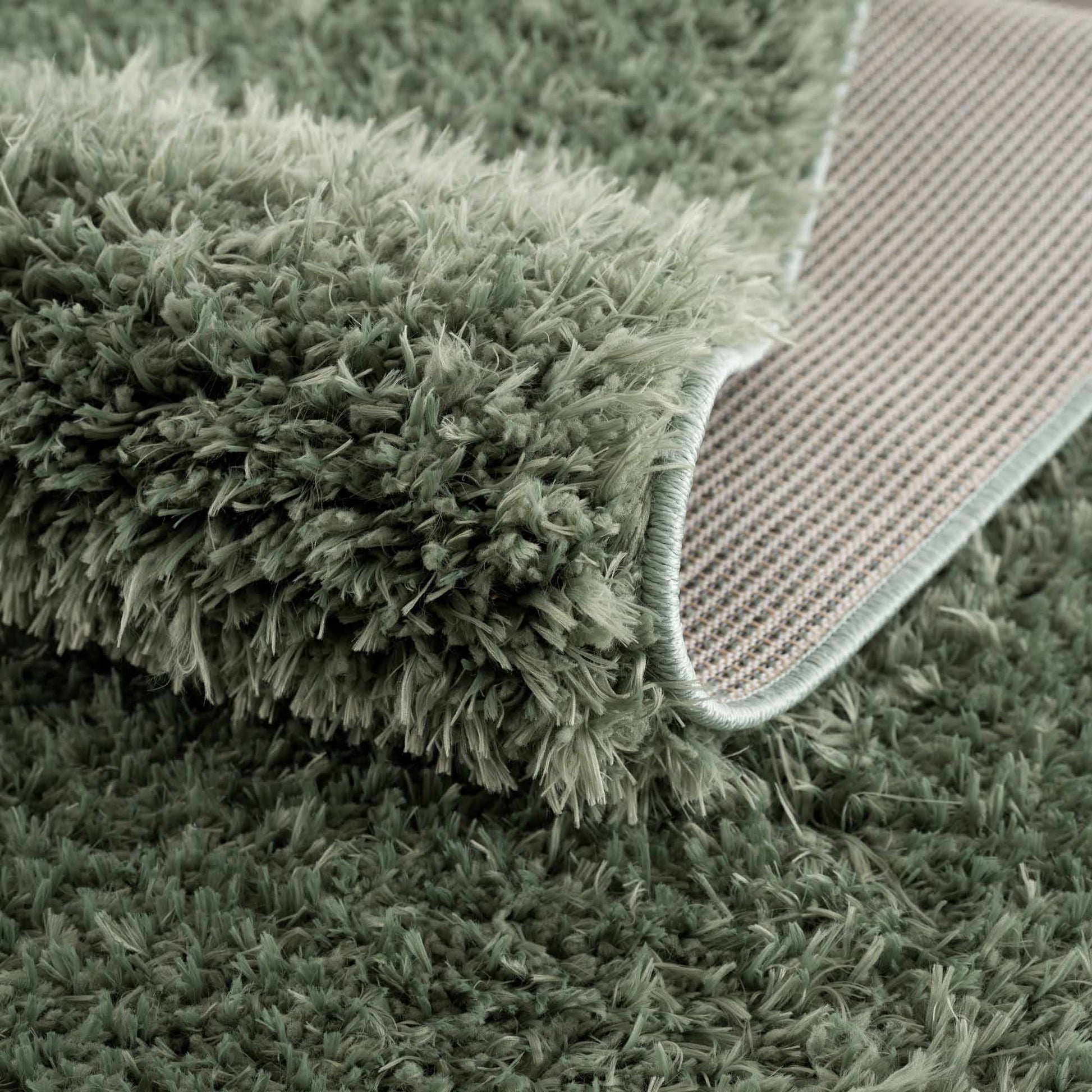 Faina Solid Green Shag Rug Washable - Boutique Rugs