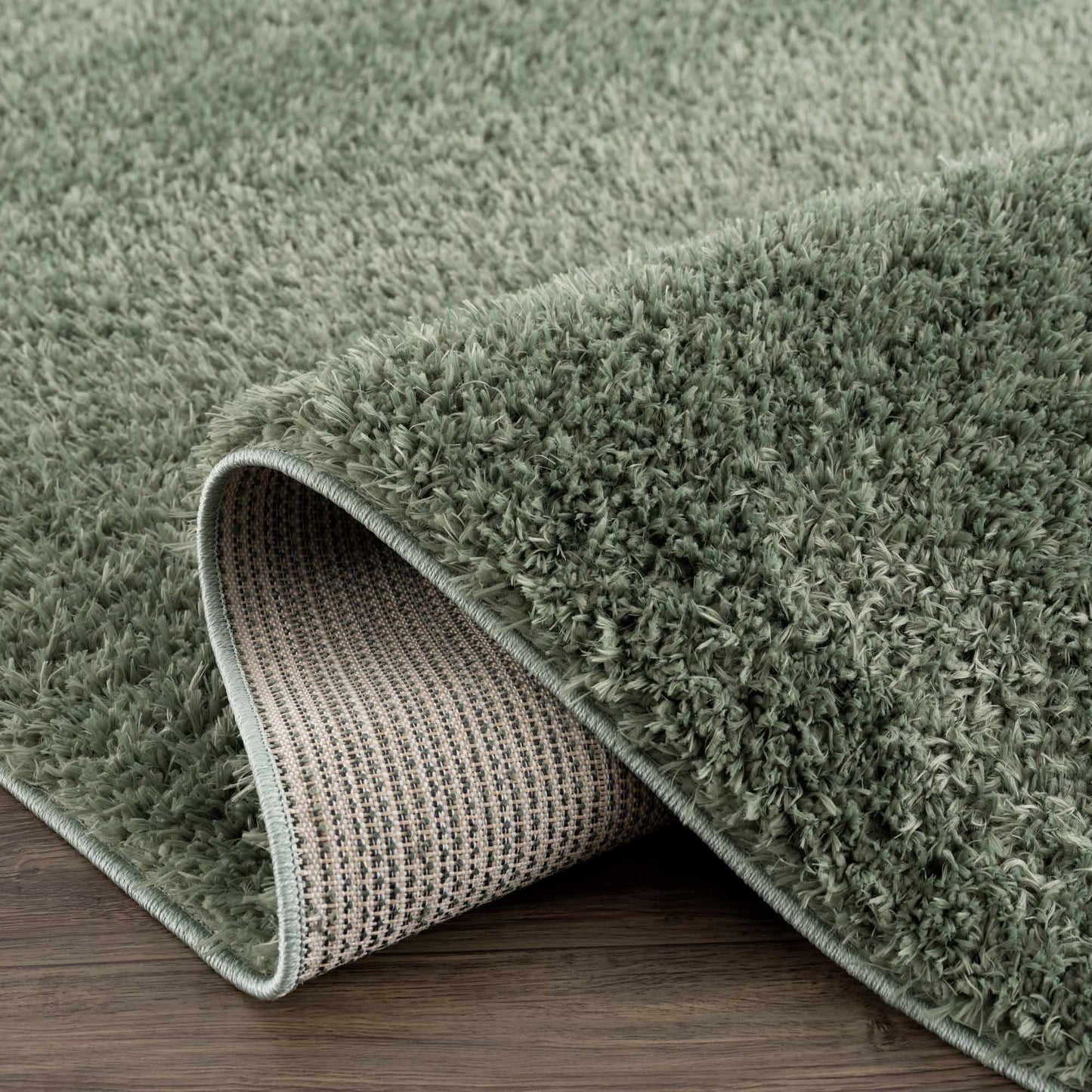 Faina Solid Green Shag Rug Washable - Boutique Rugs