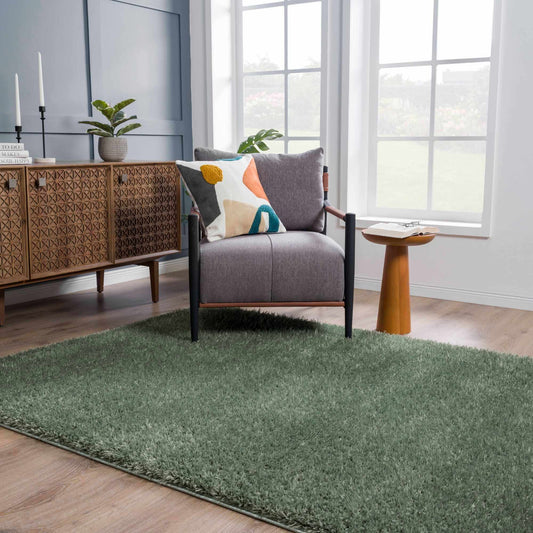 Faina Solid Green Shag Rug Washable - Boutique Rugs