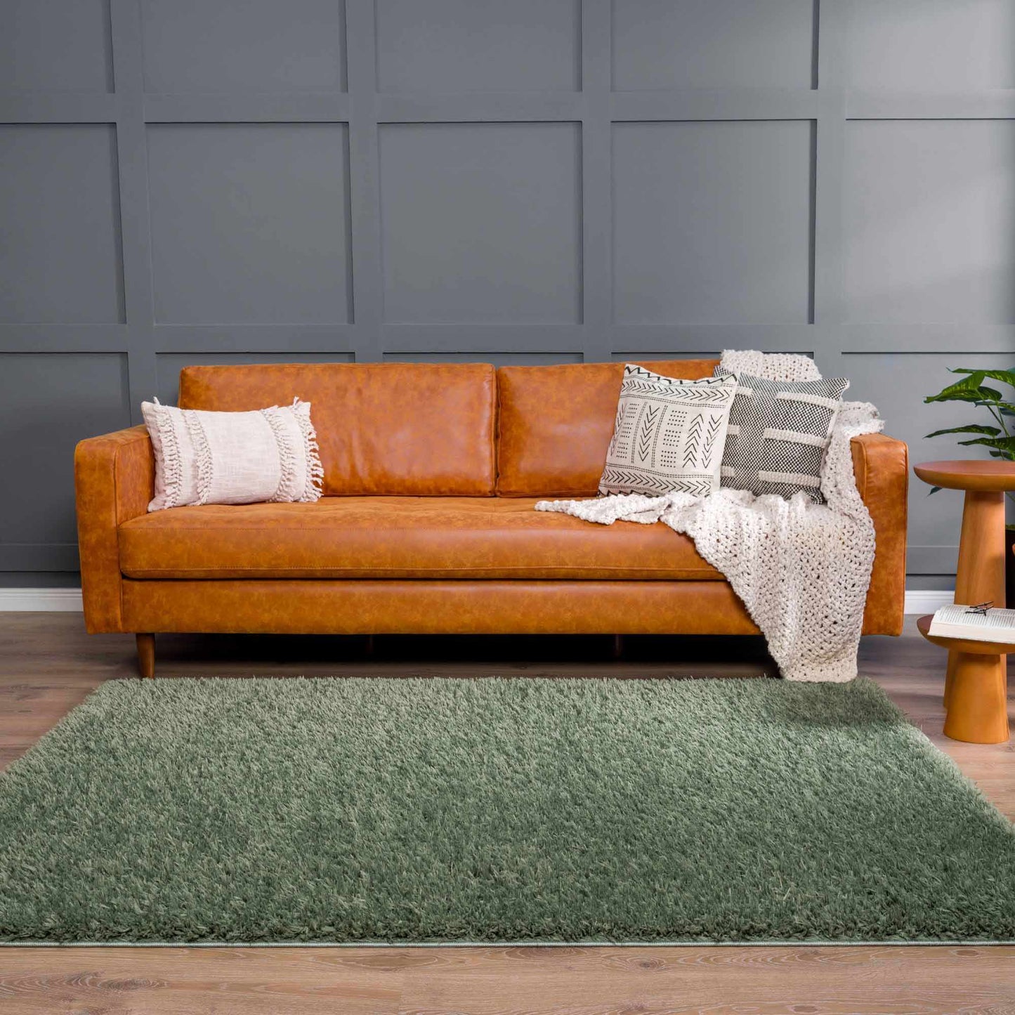 Faina Solid Green Shag Rug Washable - Boutique Rugs