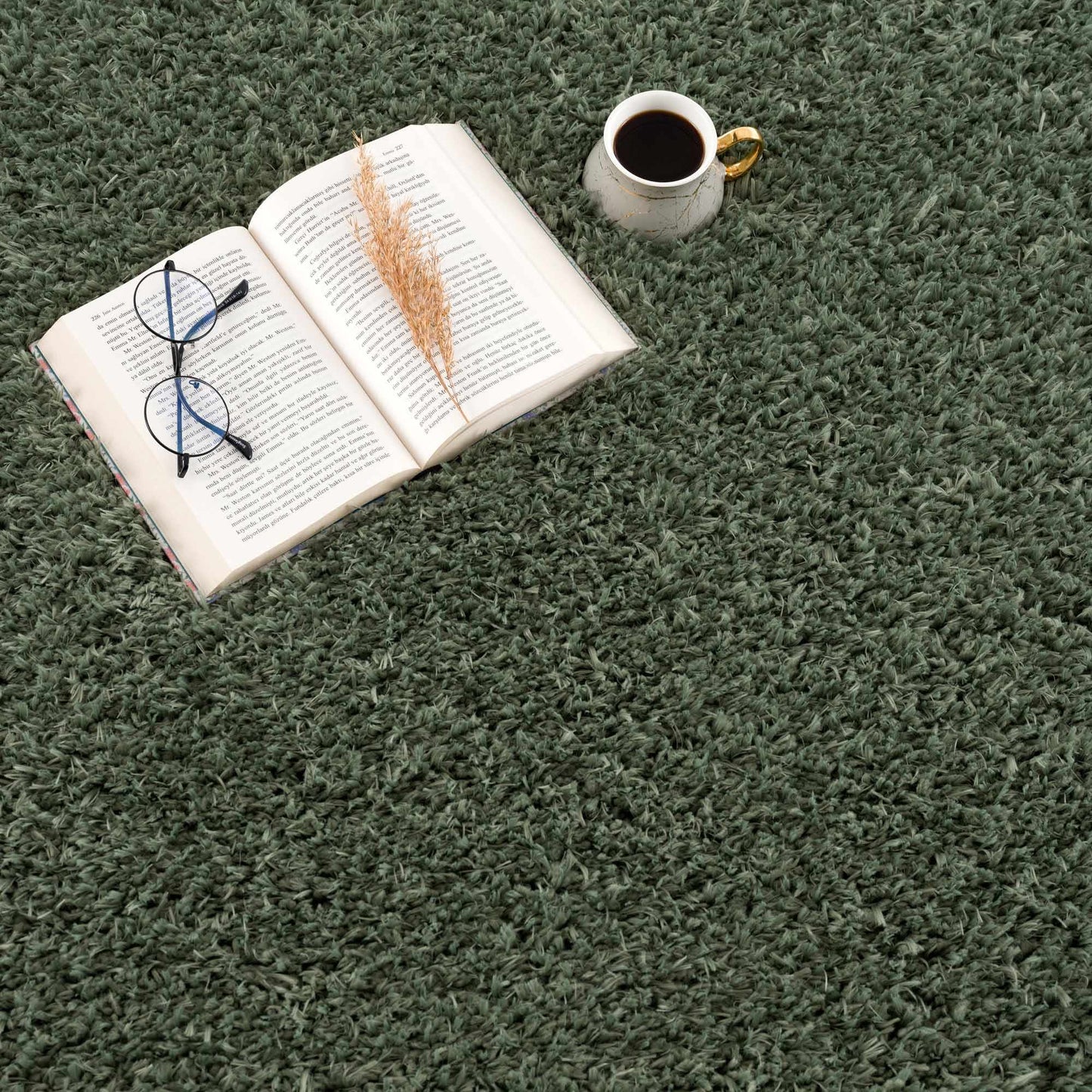 Faina Solid Green Shag Rug Washable - Boutique Rugs