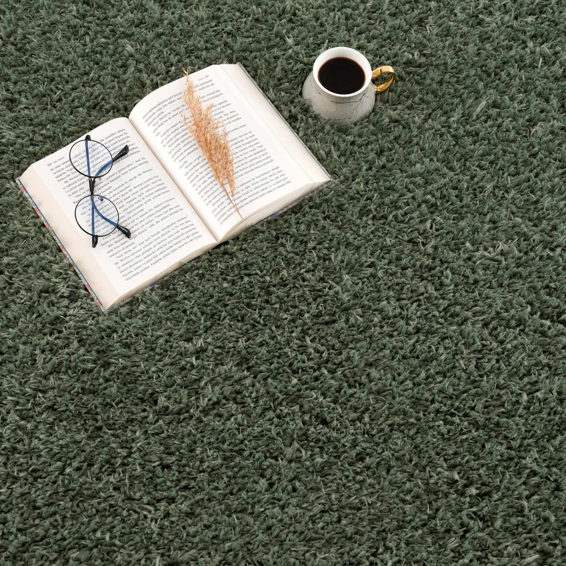 Faina Solid Green Shag Rug Washable - Boutique Rugs