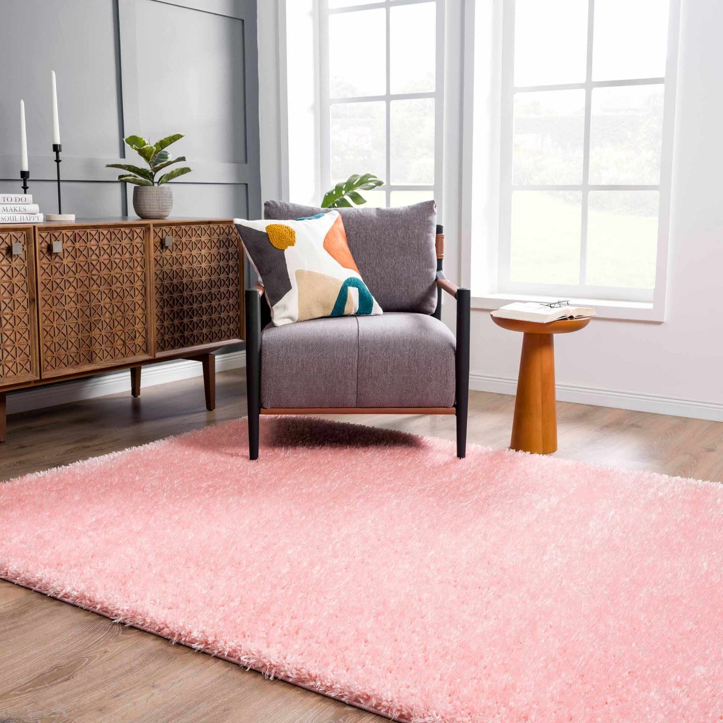 Faina Solid Pink Shag Rug Washable - Boutique Rugs