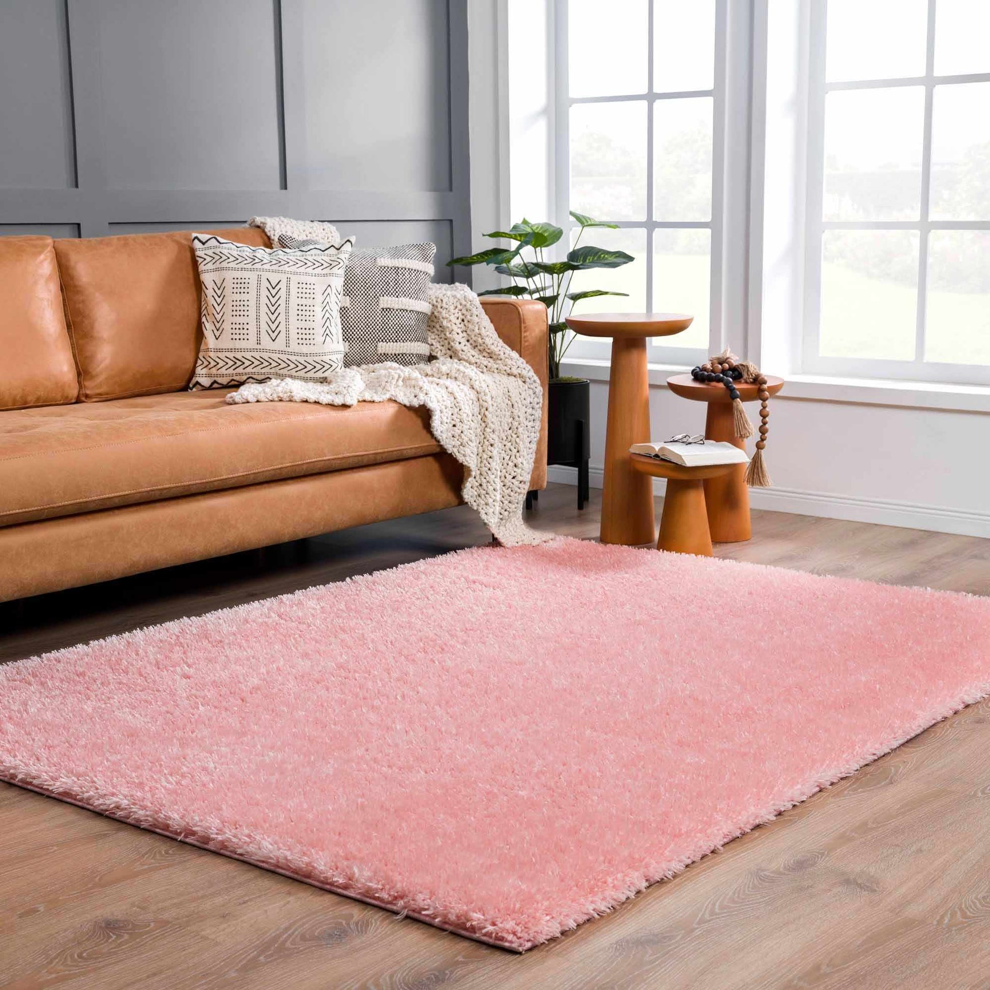 Faina Solid Pink Shag Rug Washable - Boutique Rugs