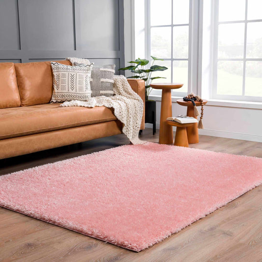 Faina Solid Pink Shag Rug Washable - Boutique Rugs