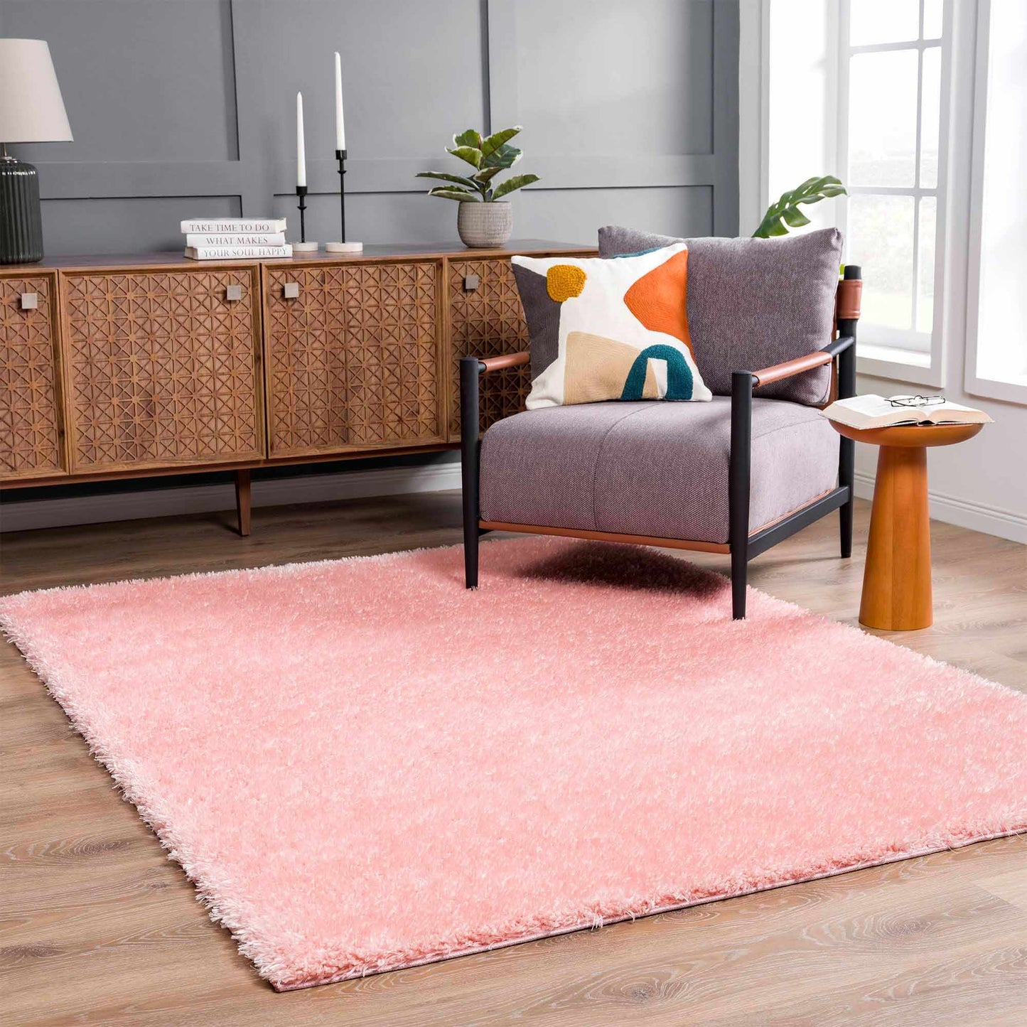 Faina Solid Pink Shag Rug Washable - Boutique Rugs