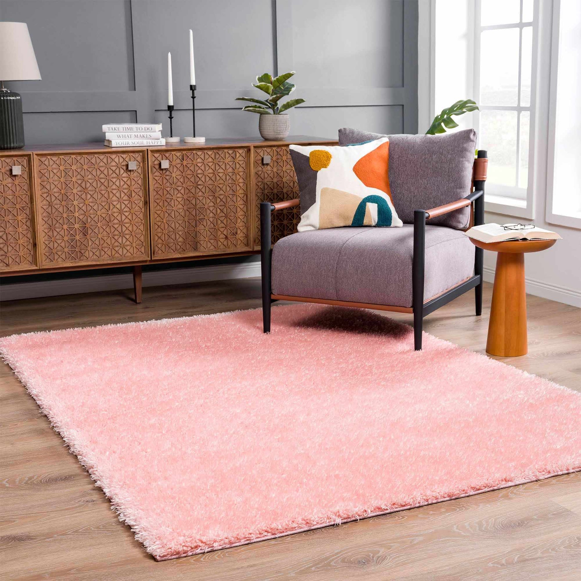 Faina Solid Pink Shag Rug Washable - Boutique Rugs
