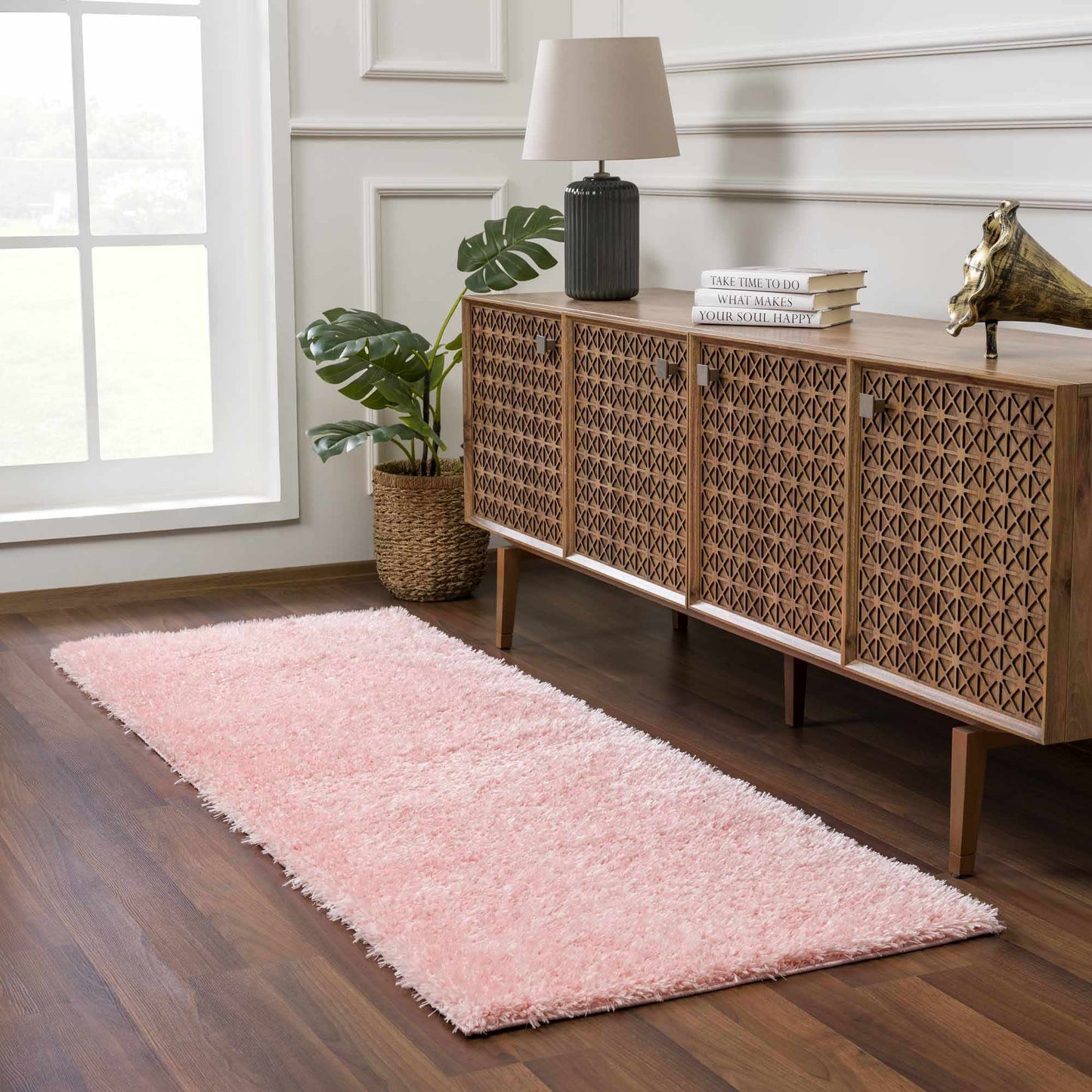 Faina Solid Pink Shag Rug Washable - Boutique Rugs
