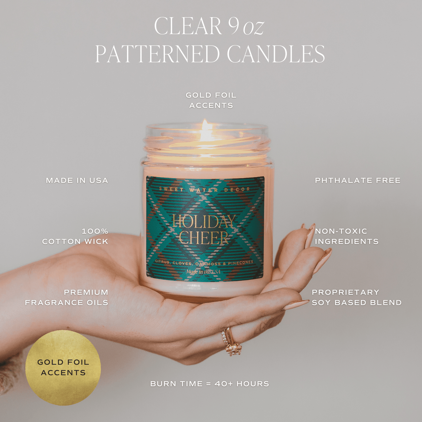 Holiday Cheer Soy Candle | 9oz. Clear Jar