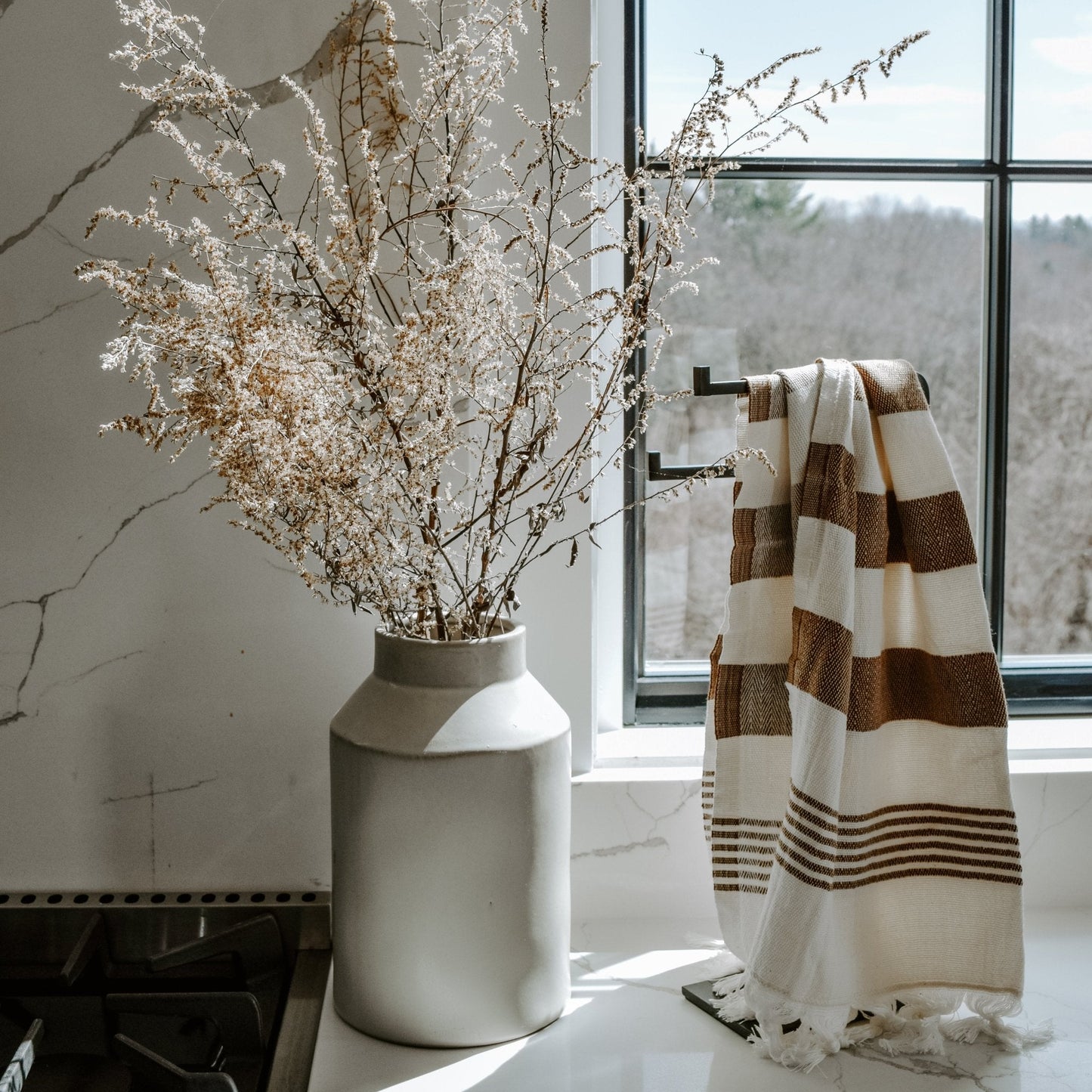 Turkish Cotton + Bamboo Hand Towel - Neutral Stripes