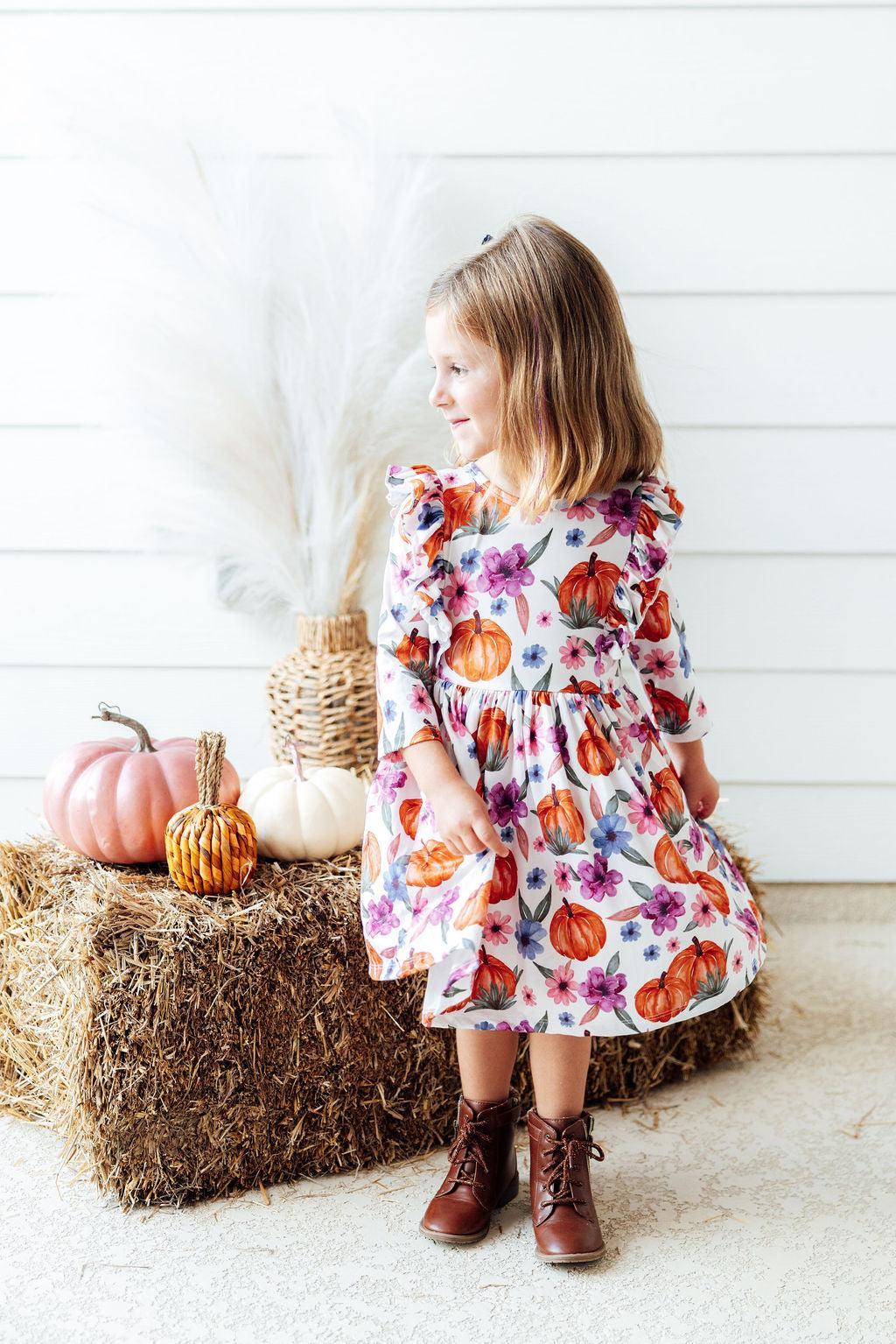 Hey Pumpkin Fall Ruffle Twirl Dress - Mila & Rose ®