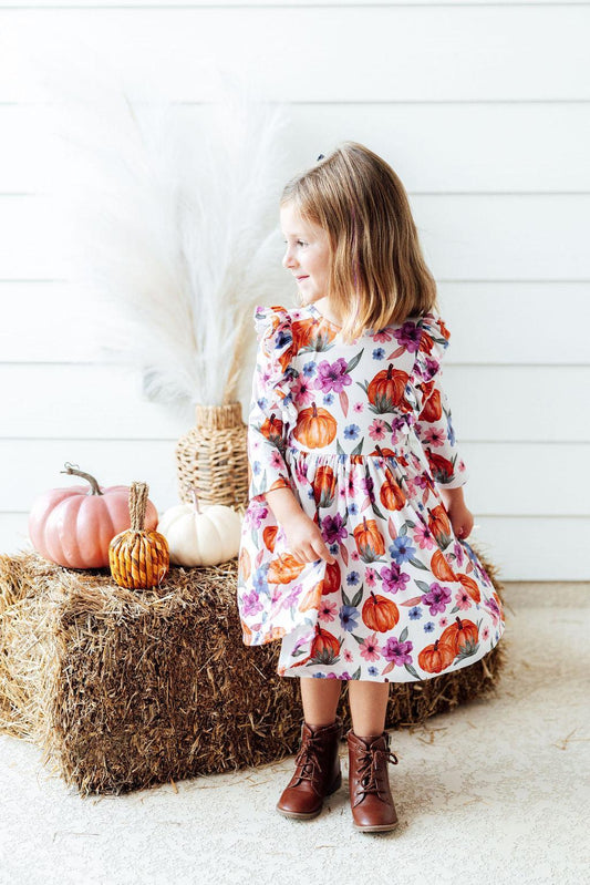 Hey Pumpkin Fall Ruffle Twirl Dress - Mila & Rose ®