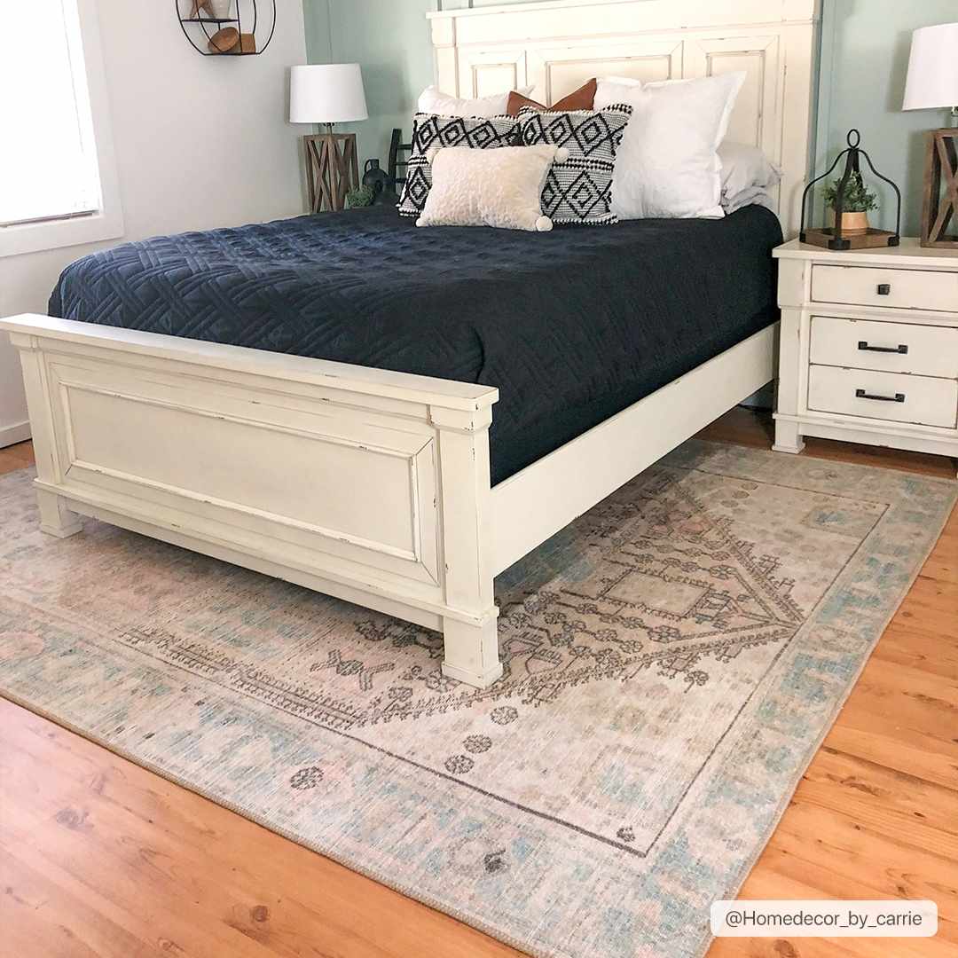 Light Brown and Blue Baloy Washable Area Rug - Boutique Rugs