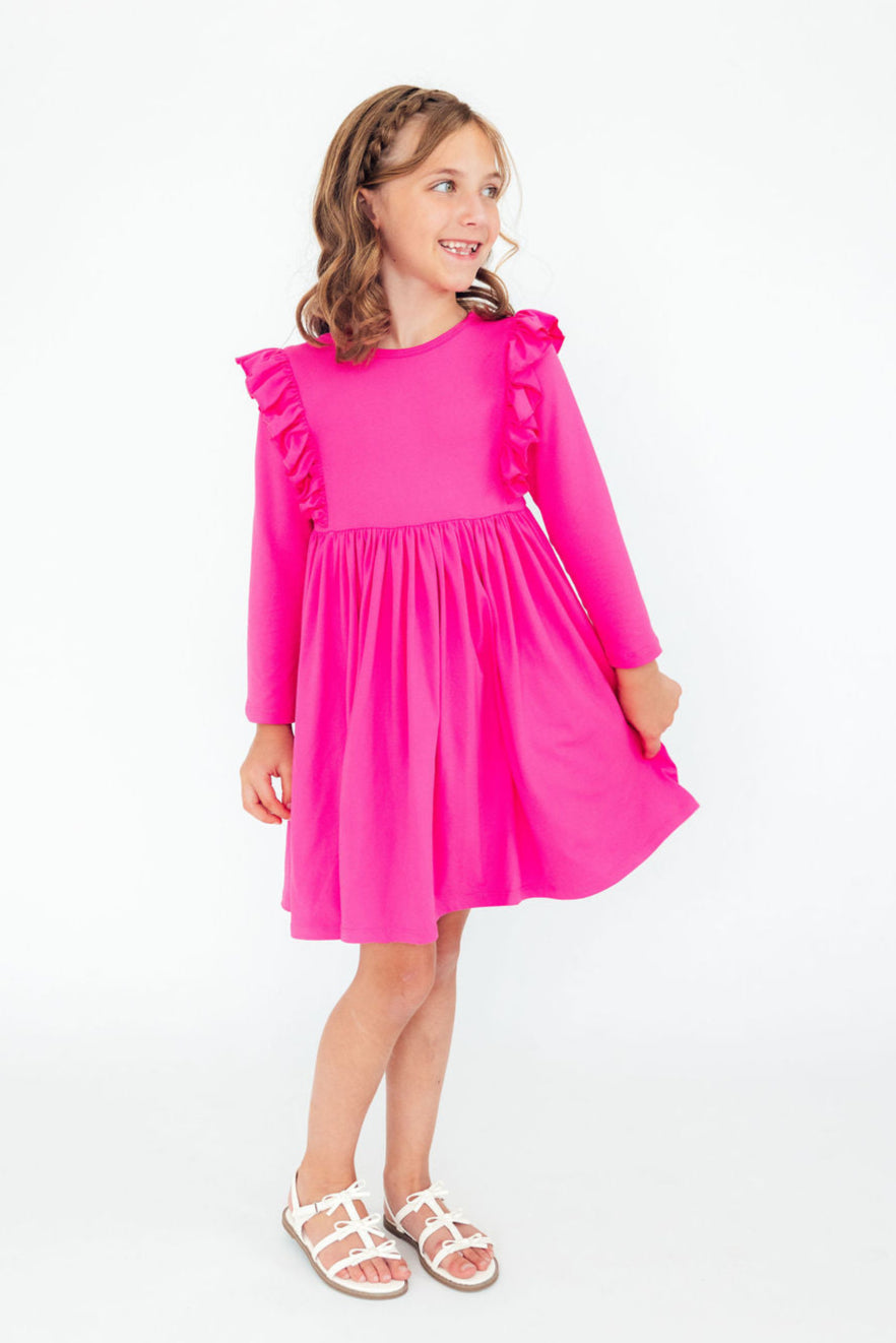 Hot Pink L/S Ruffle Twirl Dress - Mila & Rose ®