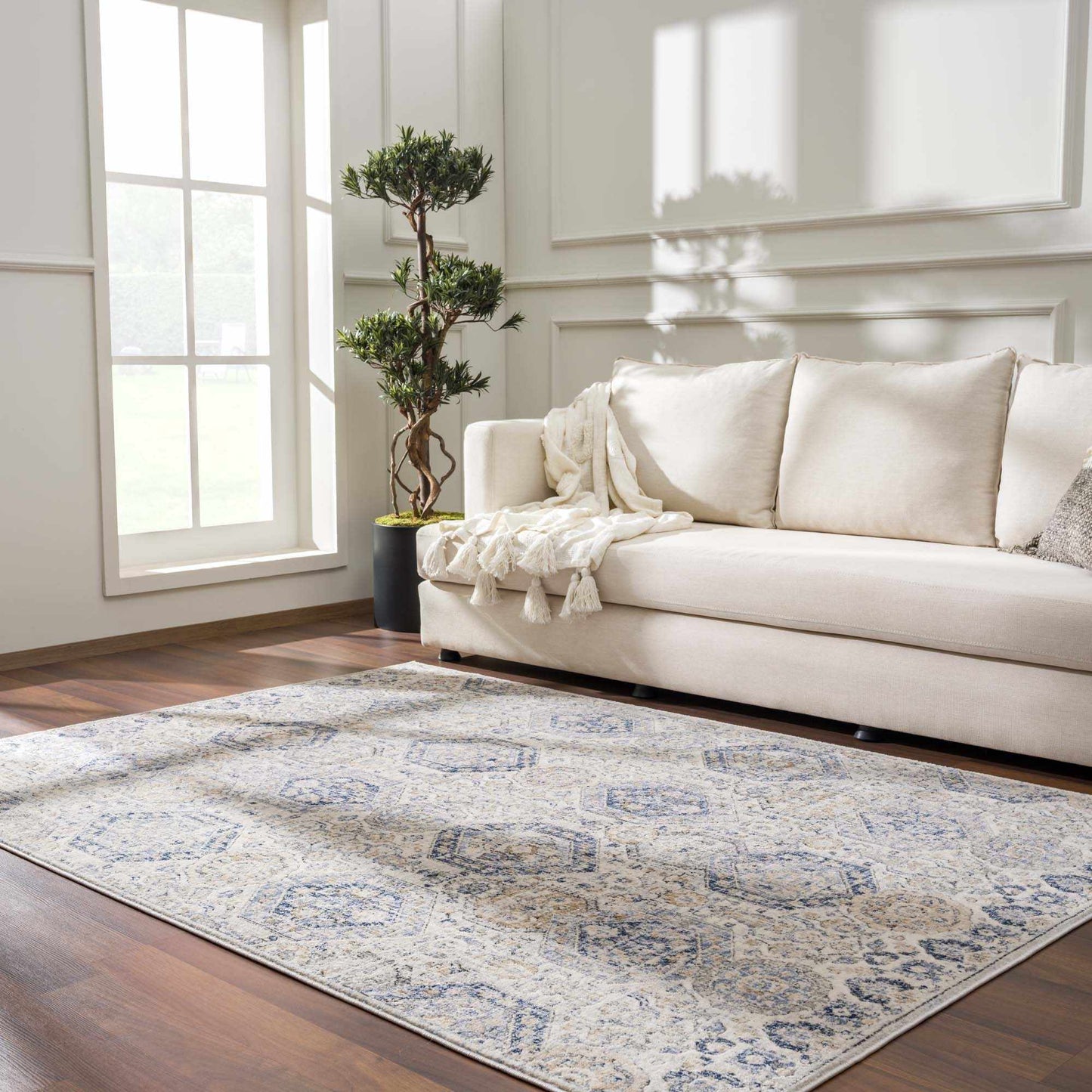 Parkerfield Cream & Blue Area Rug - 5’3’’ x 7’3’’ Rectangle - Boutique Rugs