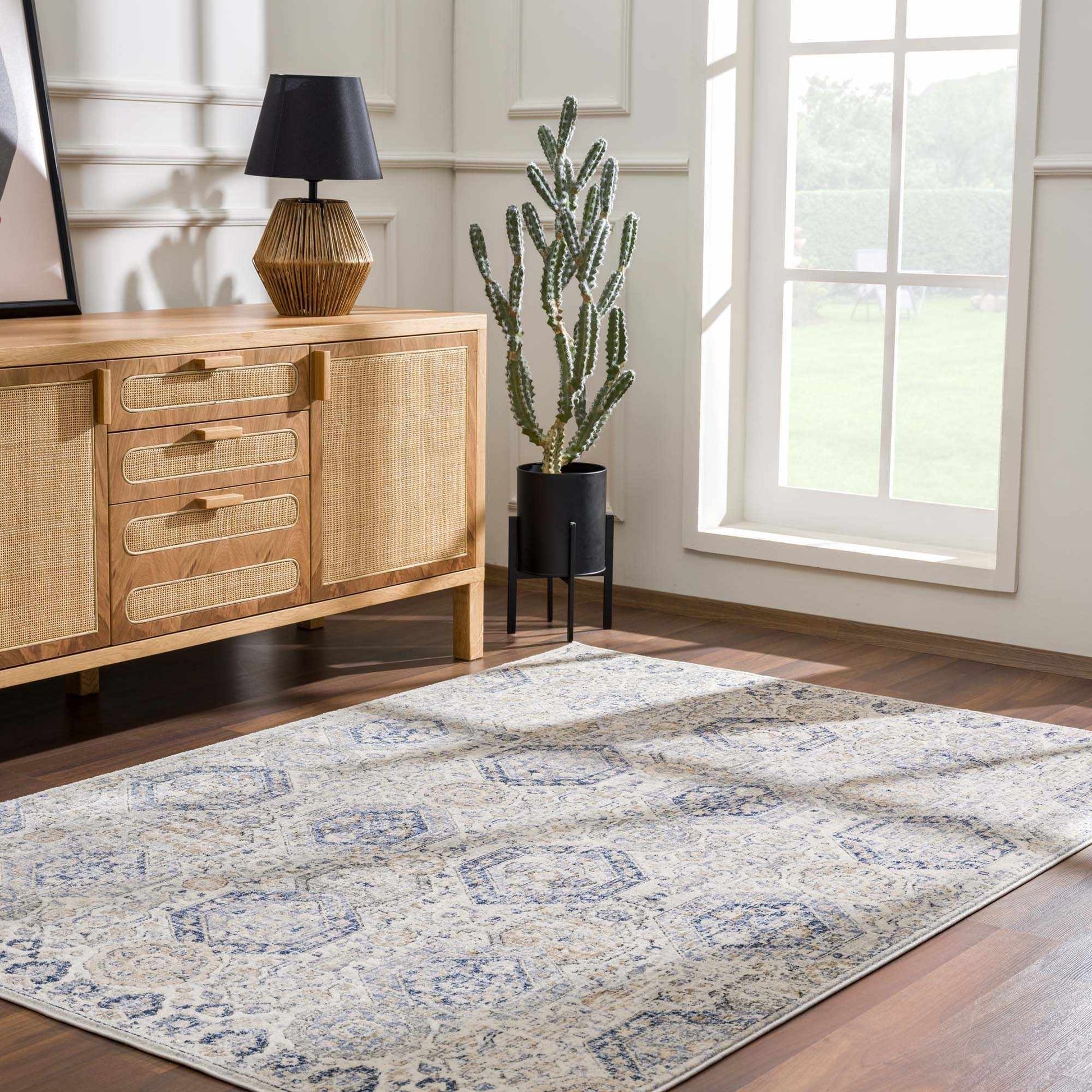 Parkerfield Cream & Blue Area Rug - Boutique Rugs