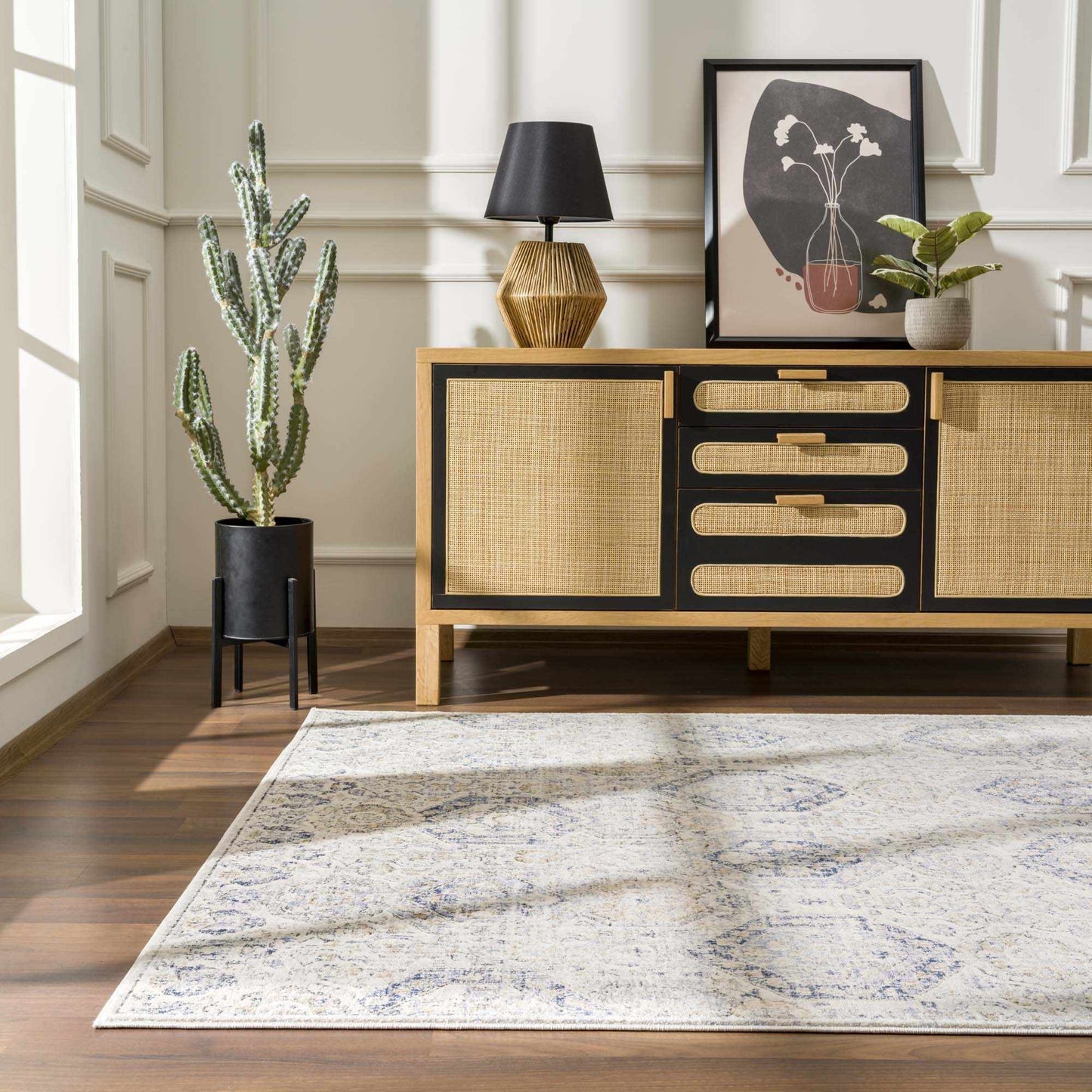 Parkerfield Cream & Blue Area Rug - Boutique Rugs