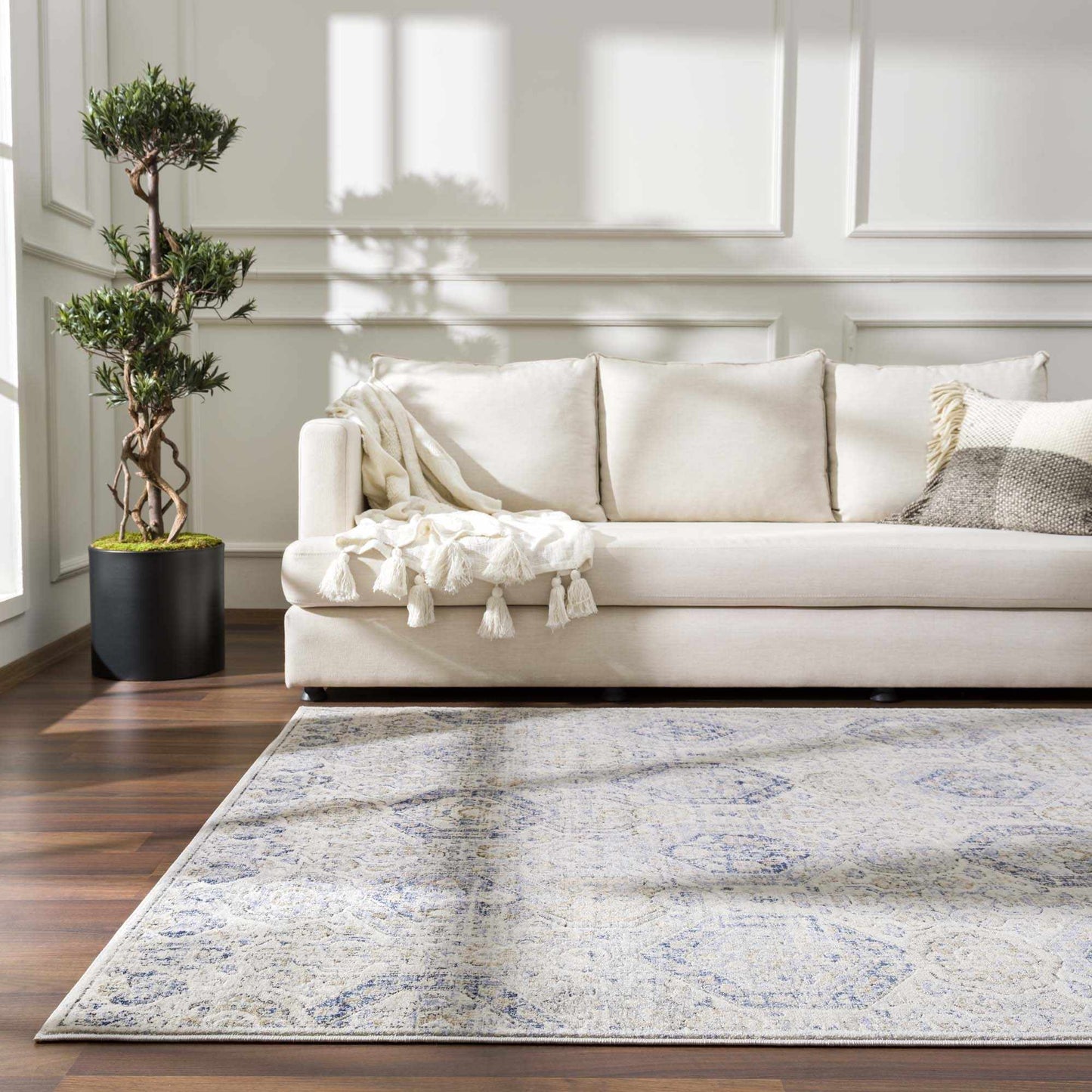 Parkerfield Cream & Blue Area Rug - Boutique Rugs