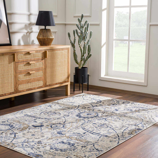 Georgiana Beige & Blue Area Rug - Boutique Rugs