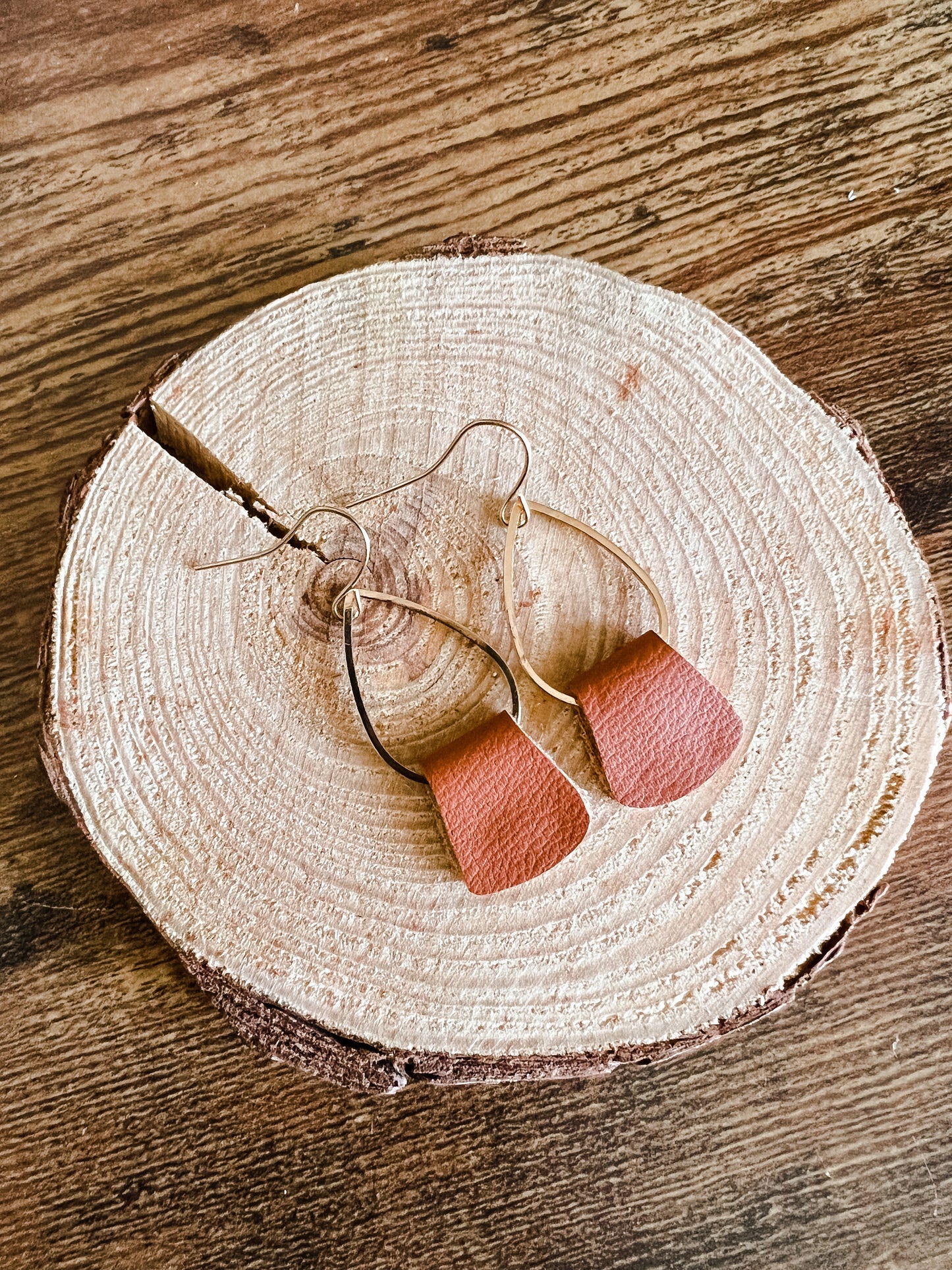 Beautiful Delicate Brown Leather Earrings