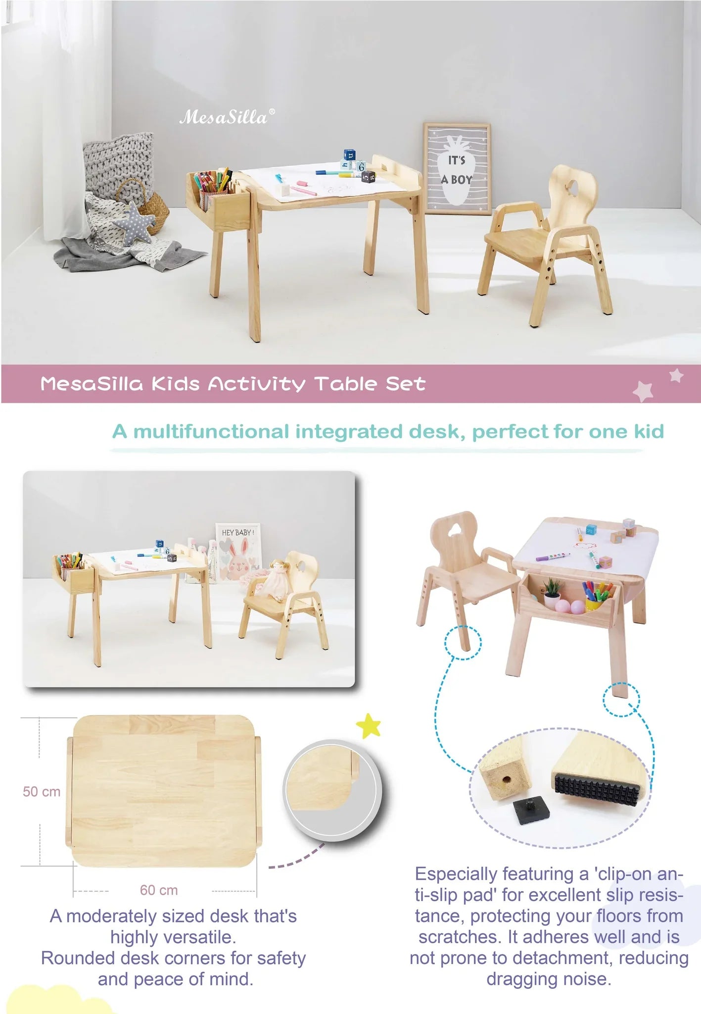 Mesa de actividades para niños Mesasilla con oso, estrella, elefante, coche y conejo. Incluye silla