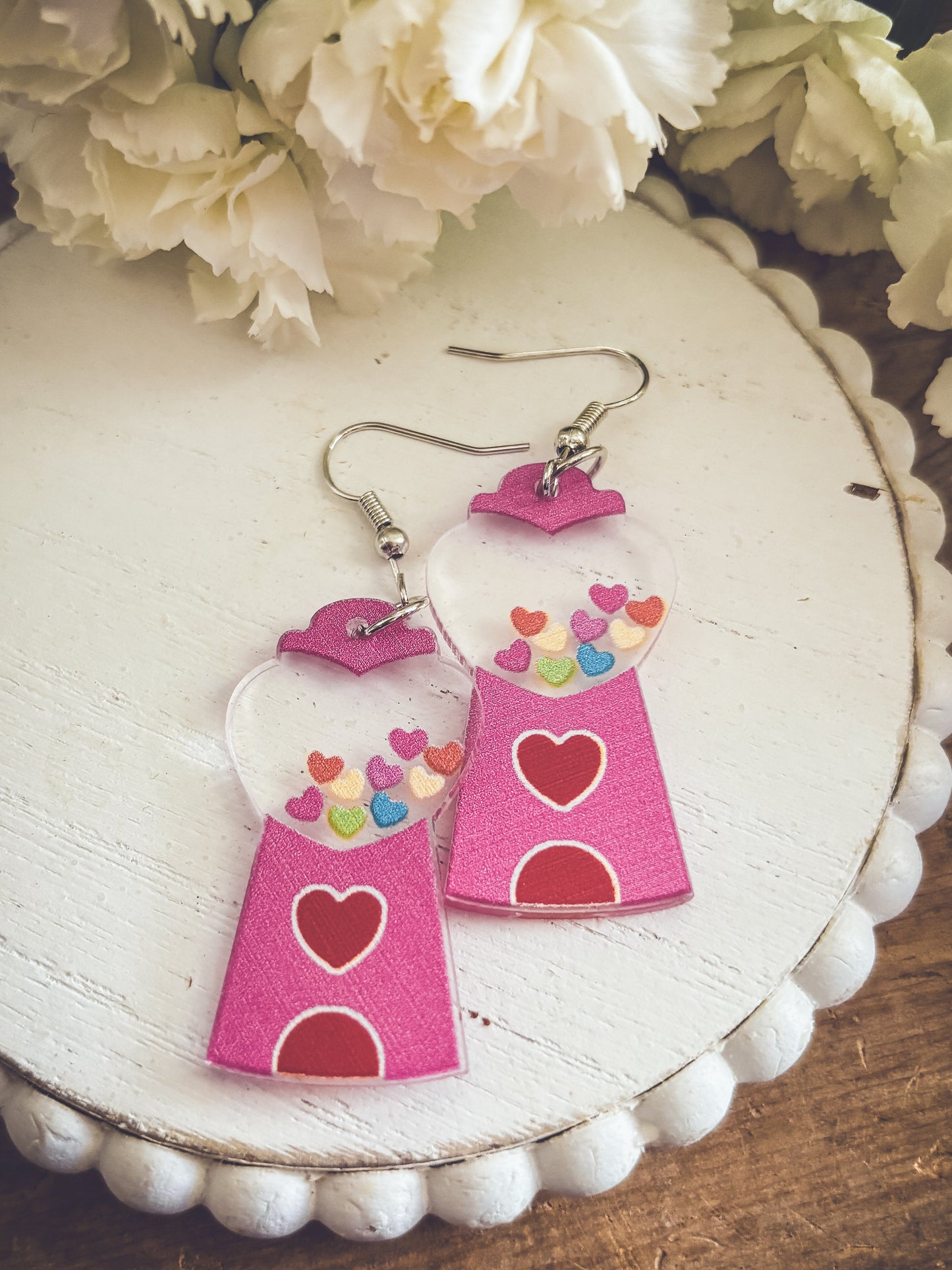 Adorable Acrylic Gumball Heart Earrings