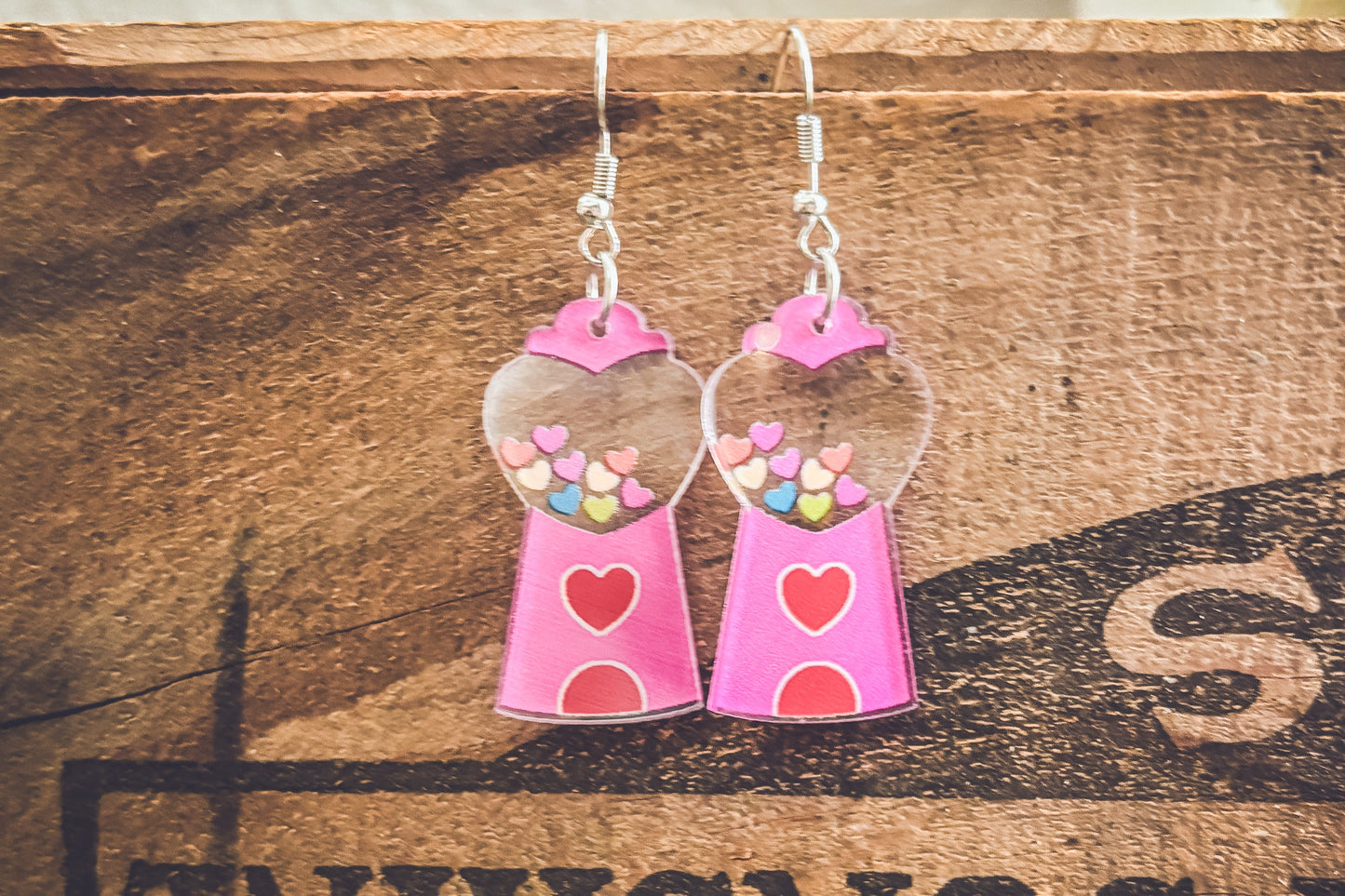 Adorable Acrylic Gumball Heart Earrings