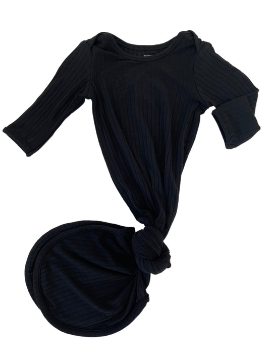 Midnight Black Ribbed Knotted Gown & Beanie Set