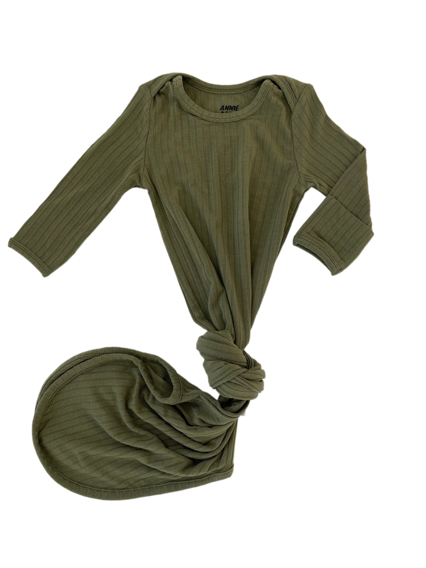 Olive Green Ribbed Knotted Gown & Beanie Set