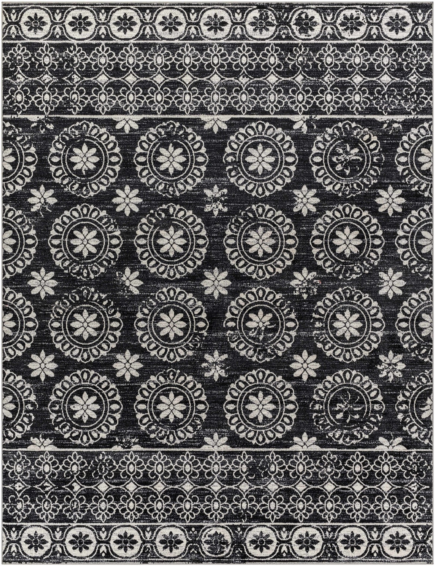Kahraman Black&White Floral Washable Area Rug - Boutique Rugs