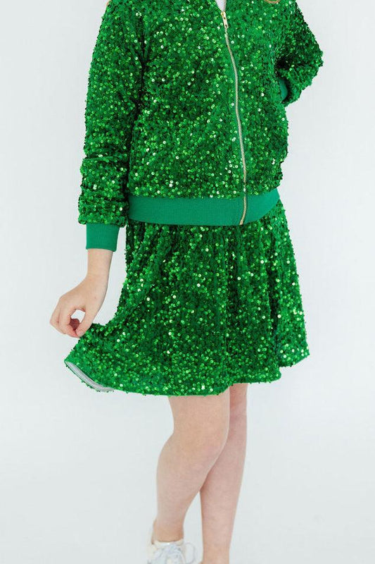 Green Velvet Sequin Twirl Skirt with Shorts - Mila & Rose ®