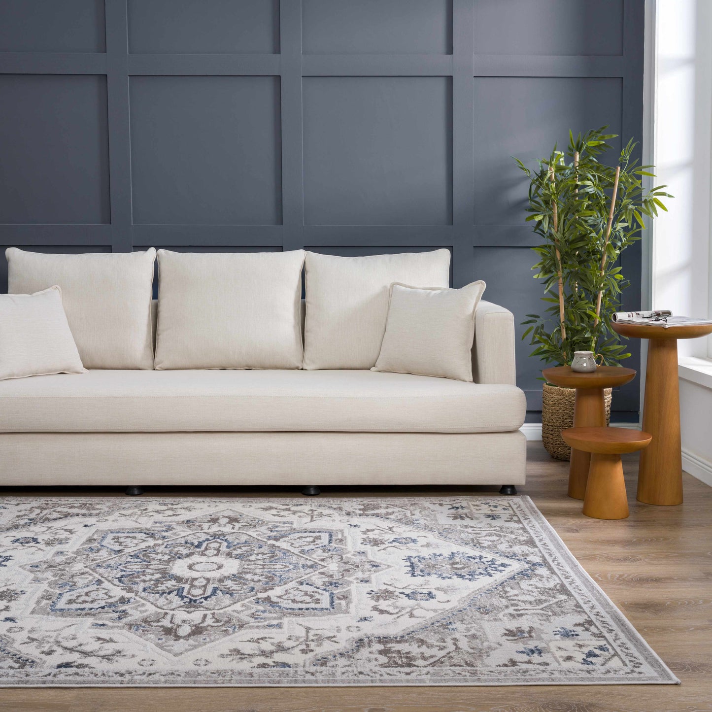 Bakir Blue Hues Gray Medallion Area Rug - Limited Edition - Boutique Rugs