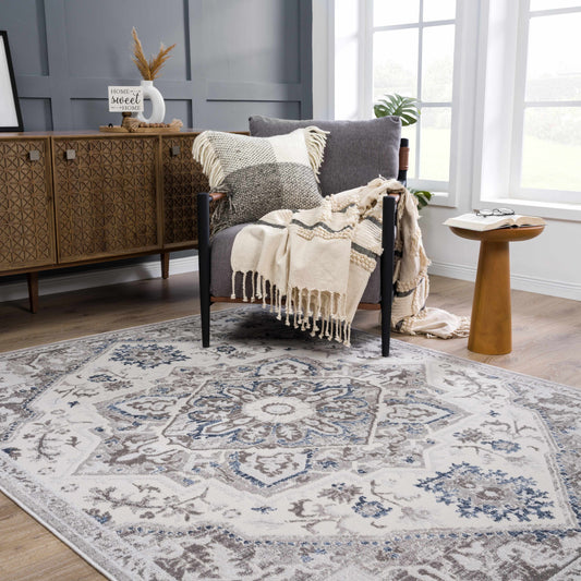 Bakir Blue Hues Gray Medallion Area Rug - Limited Edition - Boutique Rugs