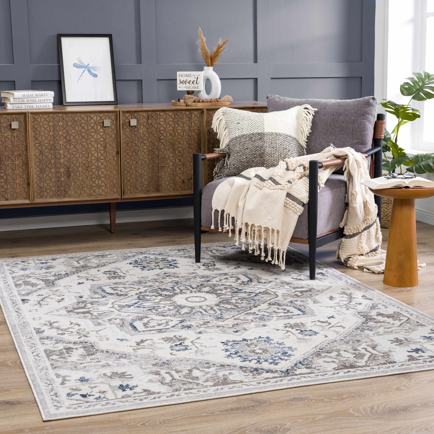 Bakir Blue Hues Gray Medallion Area Rug - Limited Edition - Boutique Rugs