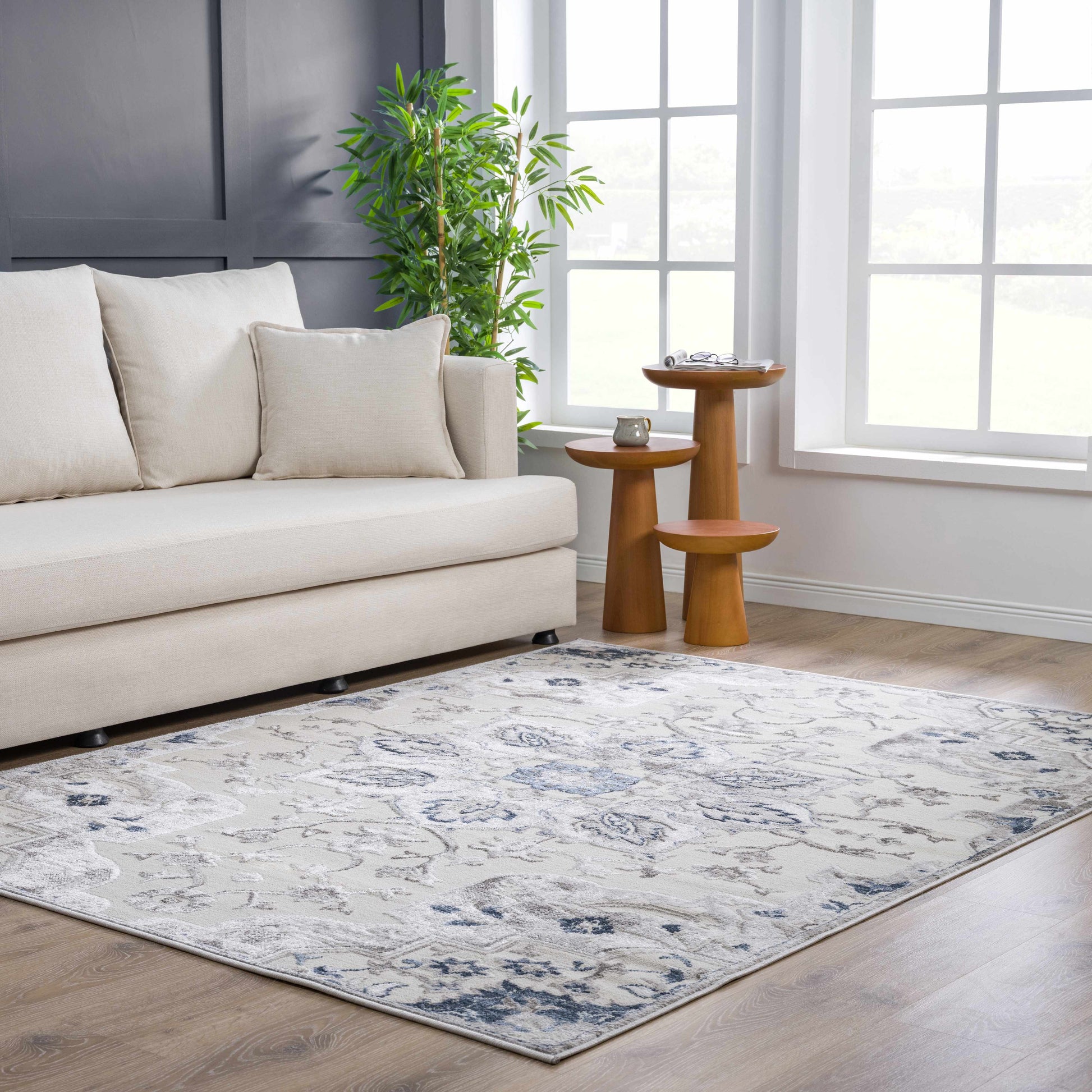Calum Blue Floral Thick Area Rug - Limited Edition - Boutique Rugs