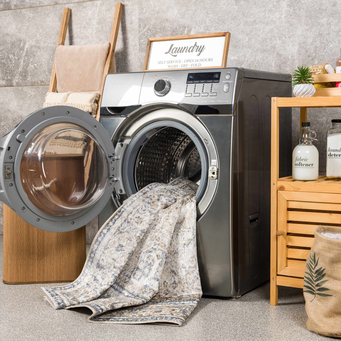 Arias Cream & Blue Washable Area Rug - Boutique Rugs