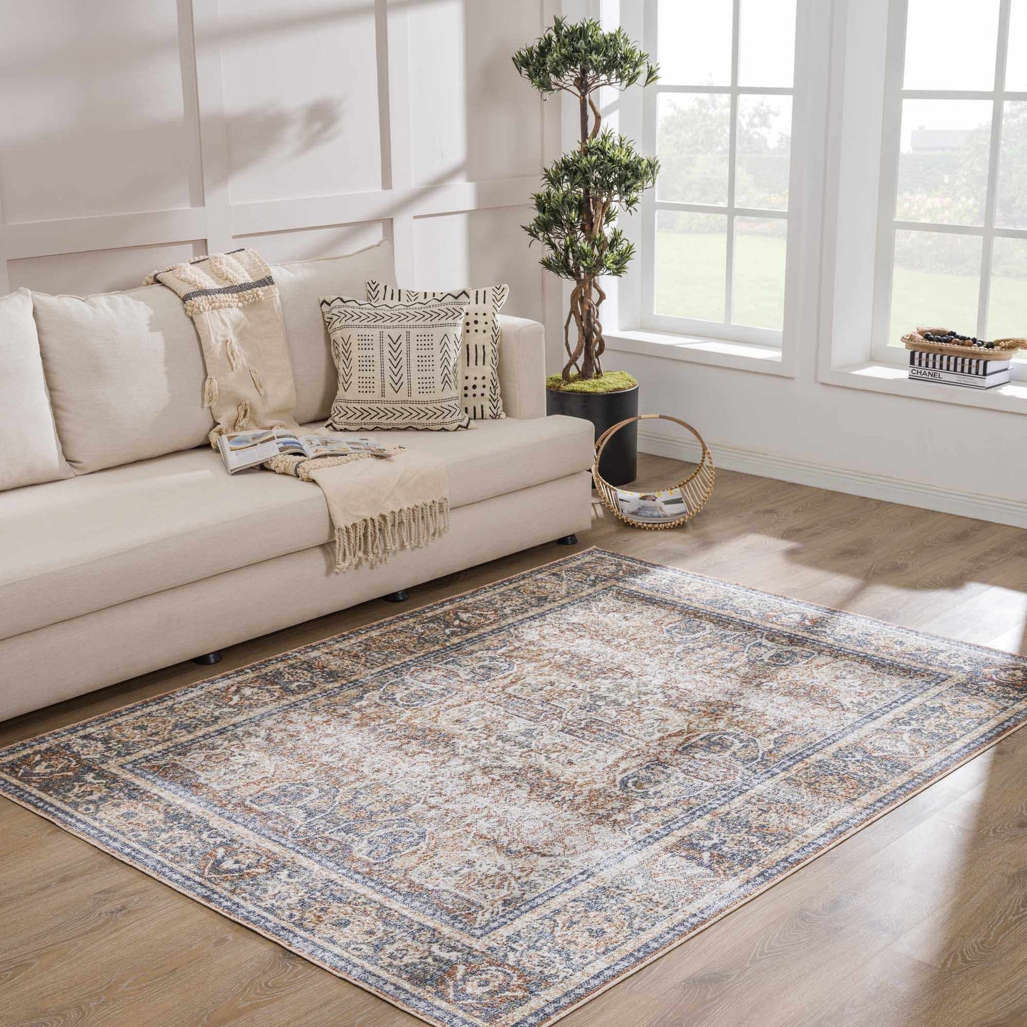 Arias Beige Blue Washable Area Rug - Boutique Rugs