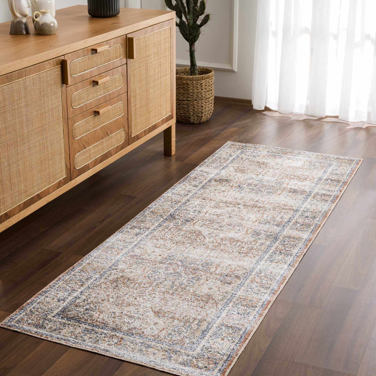 Arias Beige Blue Washable Area Rug - Boutique Rugs