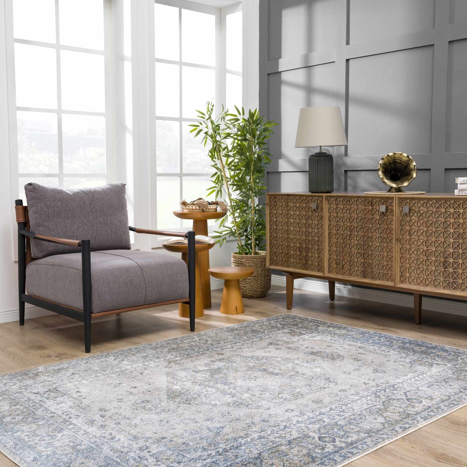 Gael Blue Washable Area Rug - 5’3’’ x 7’ Rectangle - Boutique Rugs