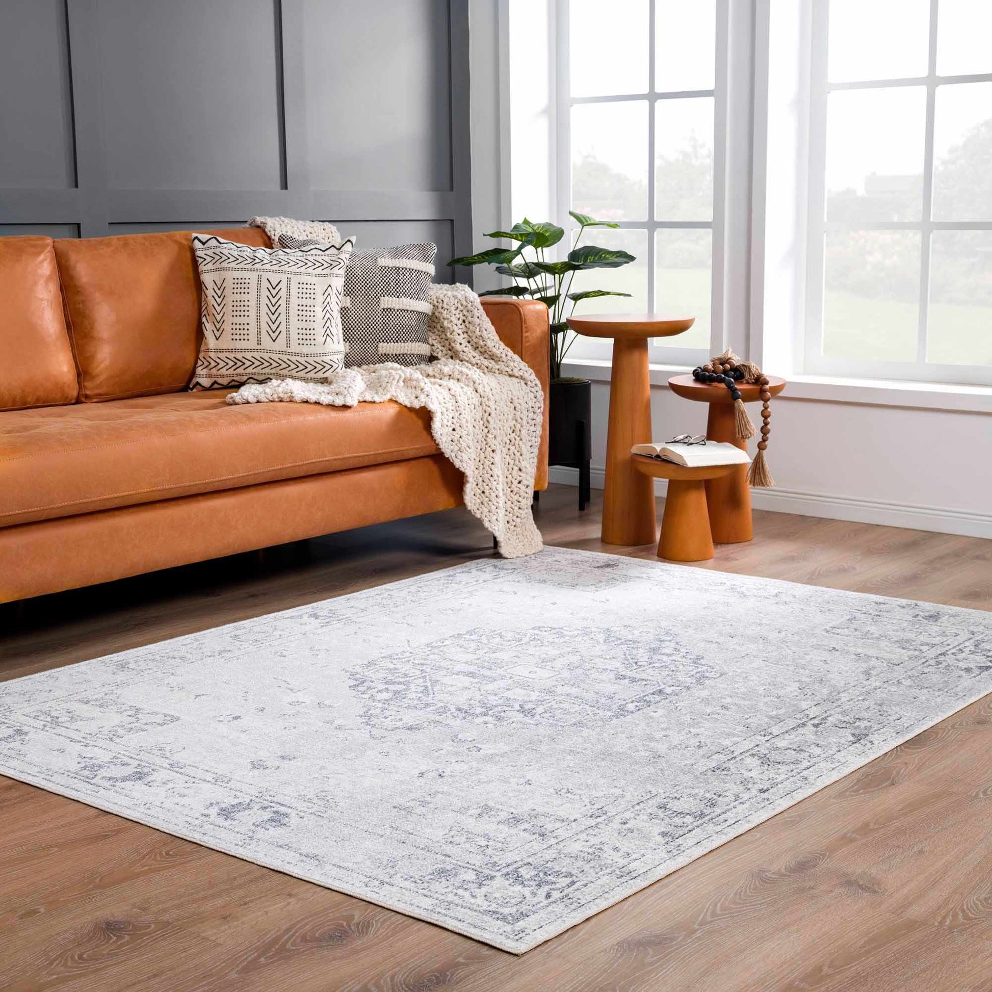 Akram Cream & Antrasit Washable Area Rug - Boutique Rugs